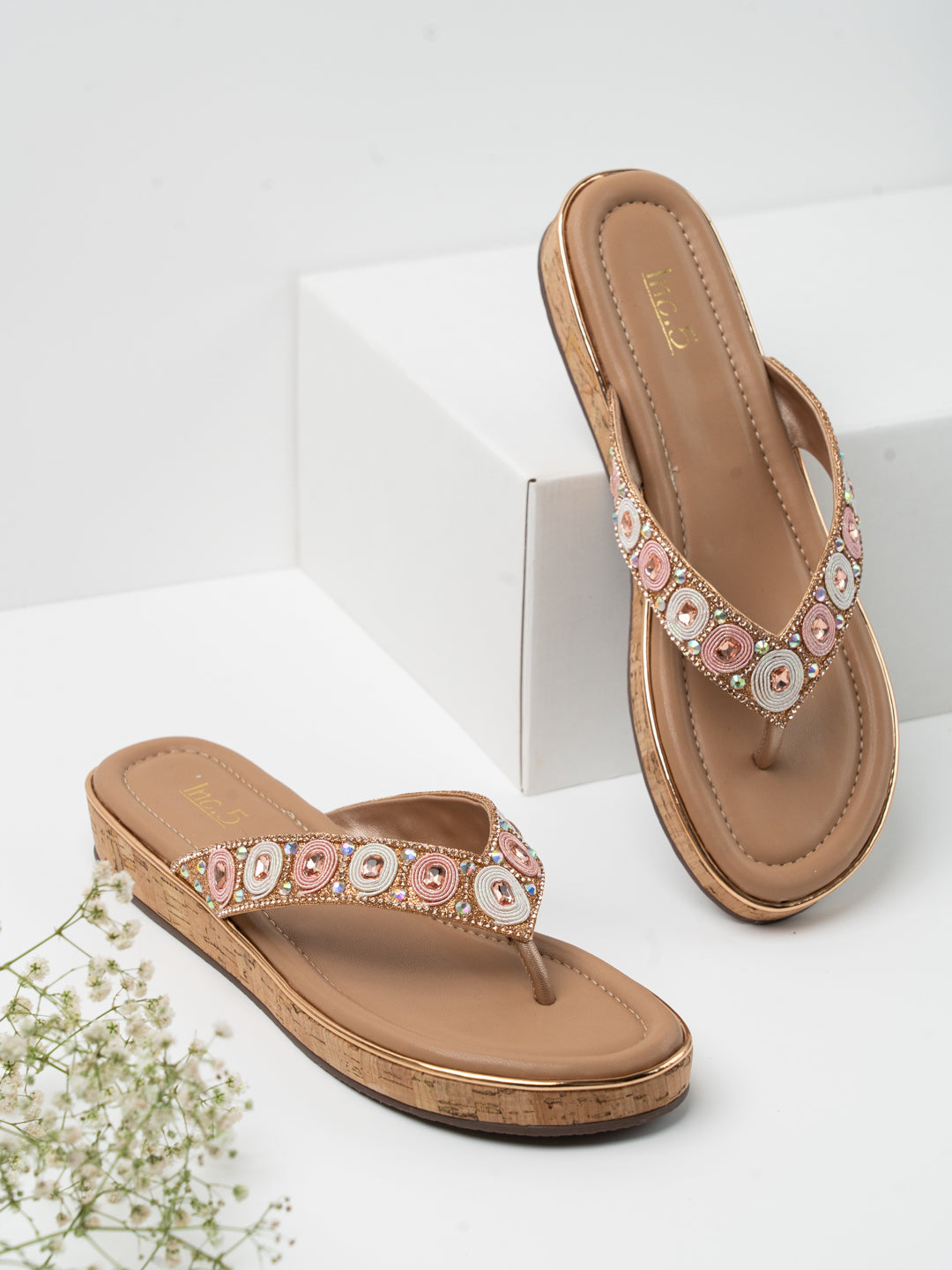 Women Rose Golden Casual T Strap Flat Sandal