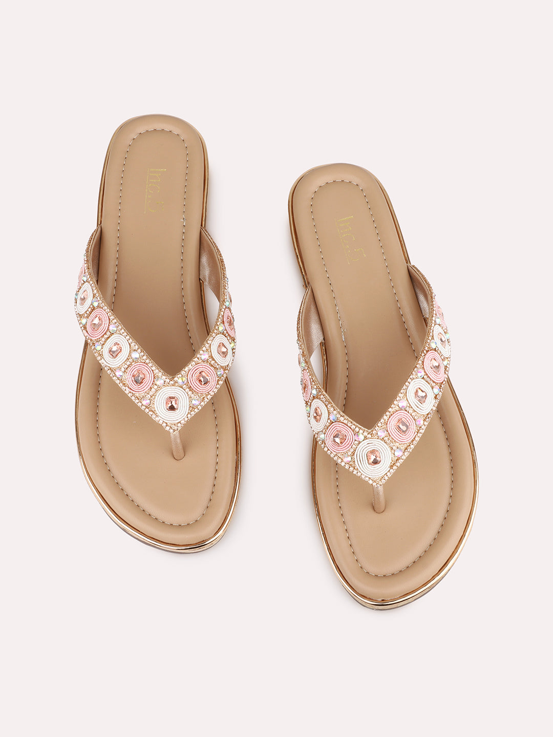 Women Rose Golden Casual T Strap Flat Sandal