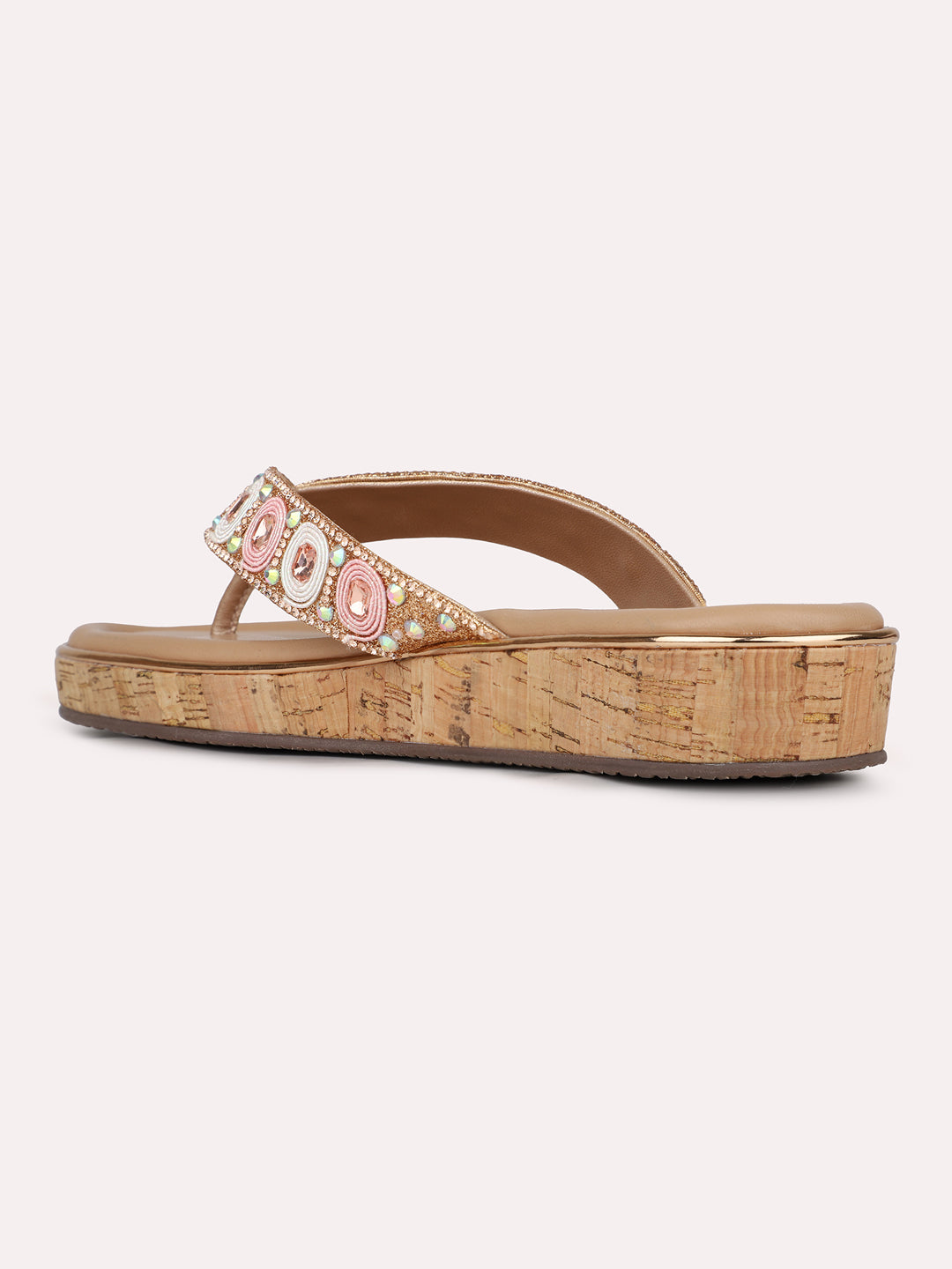 Women Rose Golden Casual T Strap Flat Sandal