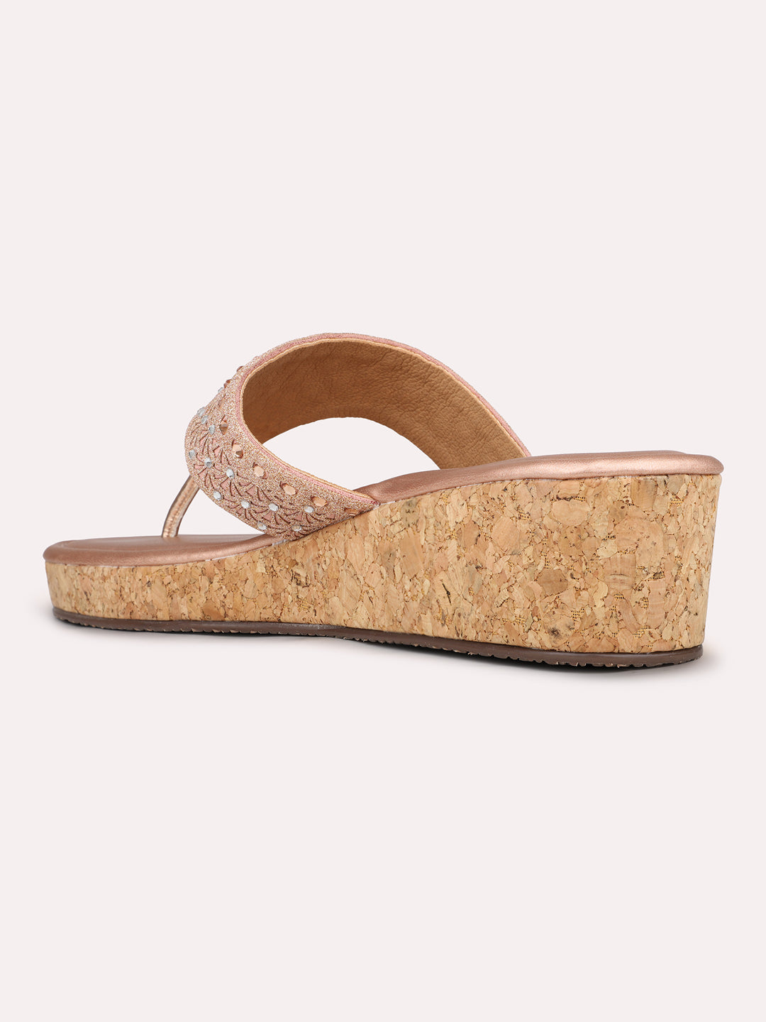 Women Rose Golden Casual T Strap Wedge Heel Sandal