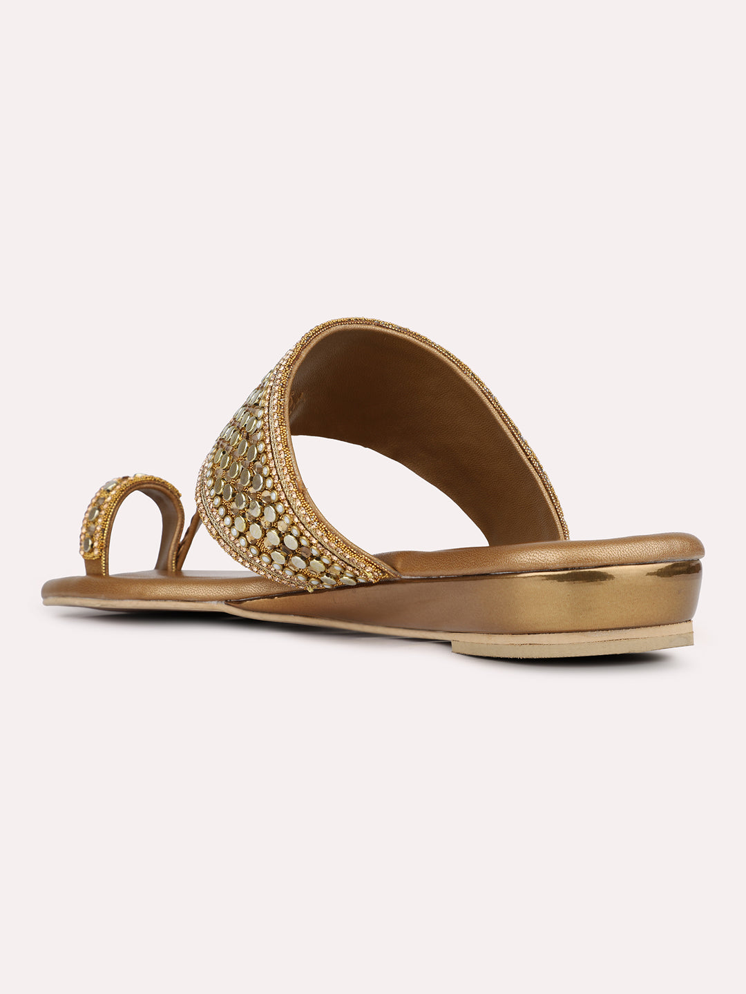 Womens Golden Ethnic Embellished One Toe Flats
