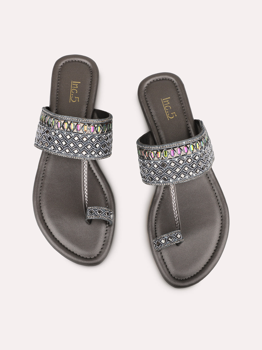 Women Pewter Casual One Toe Flat Sandal