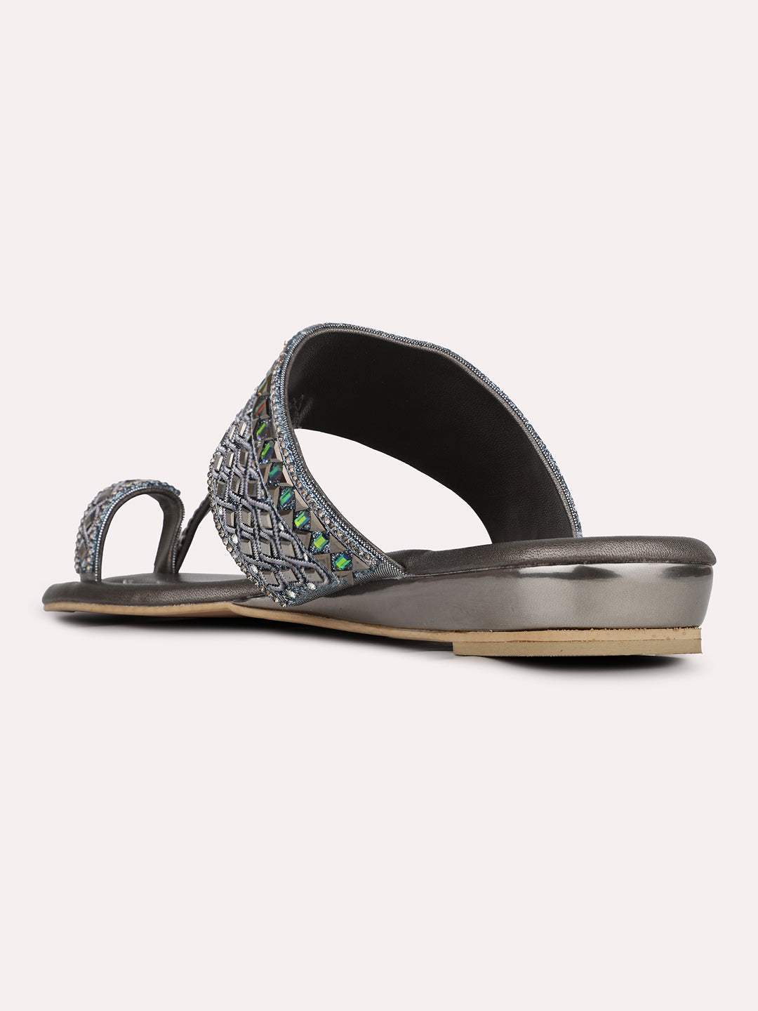 Women Pewter Casual One Toe Flat Sandal