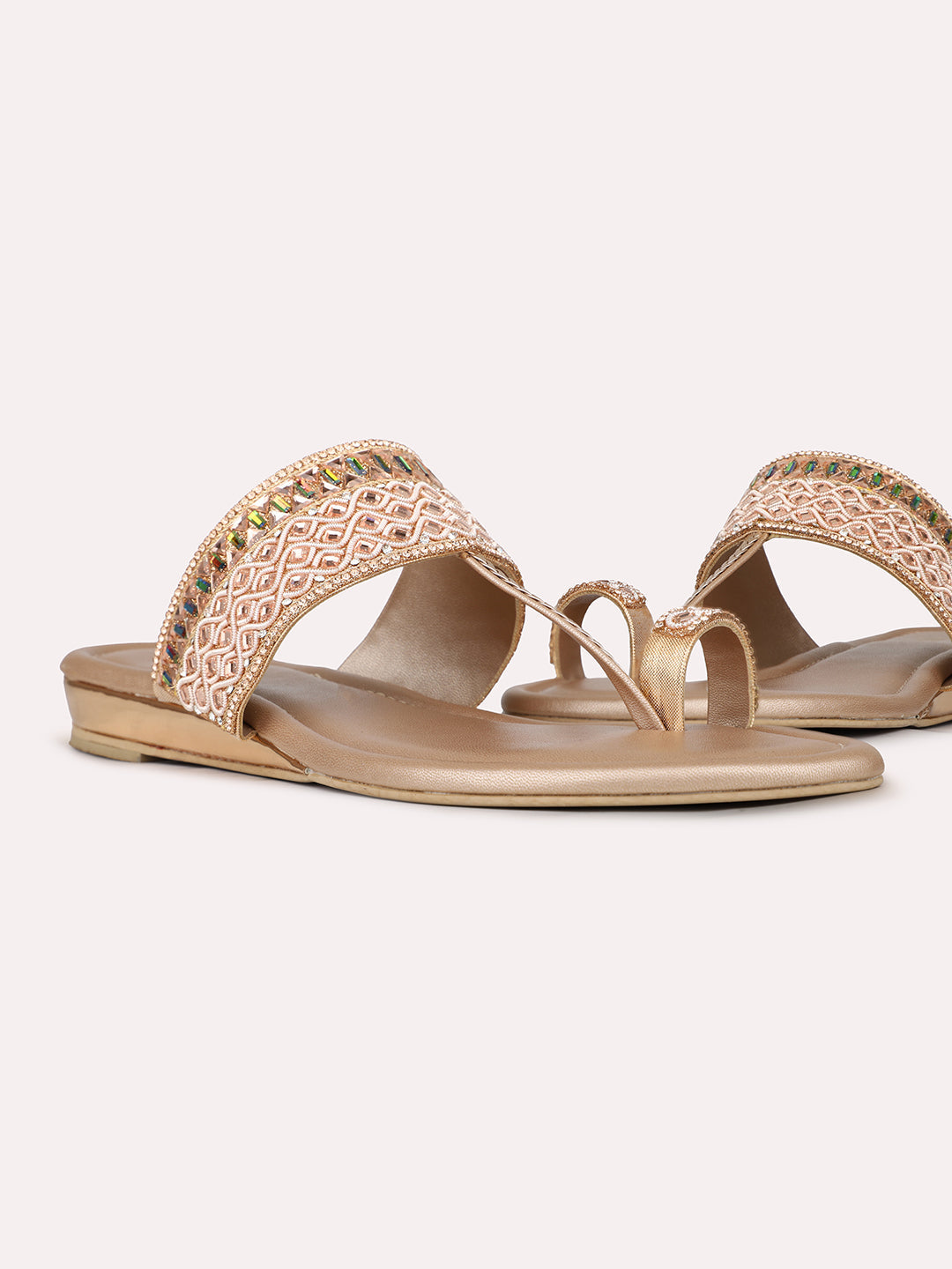 Women Rose Golden Casual One Toe Flat Sandal