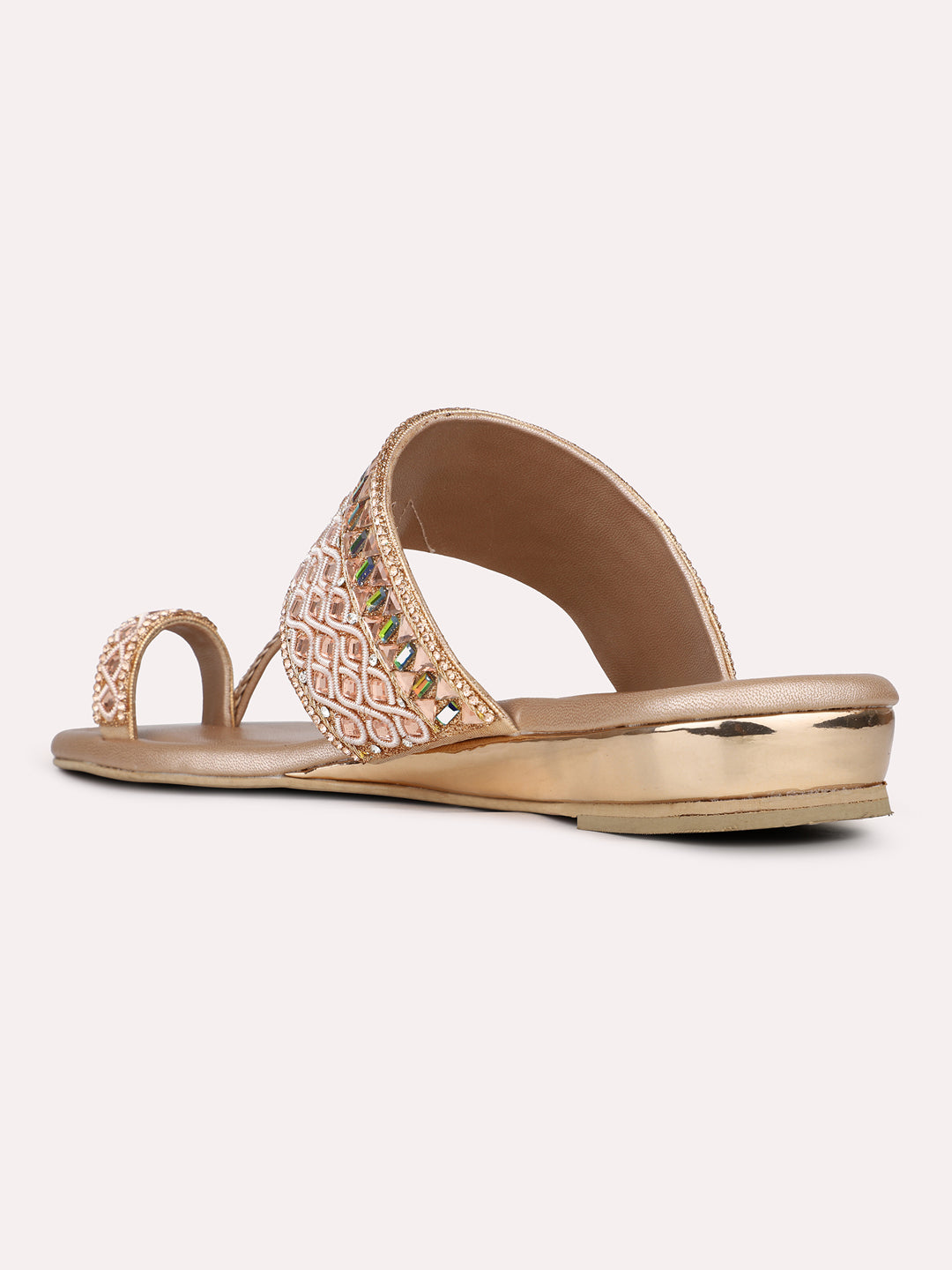 Women Rose Golden Casual One Toe Flat Sandal