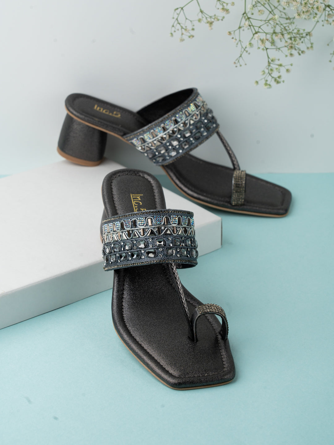 Women Pewter Casual One Toe Block Heel Sandal