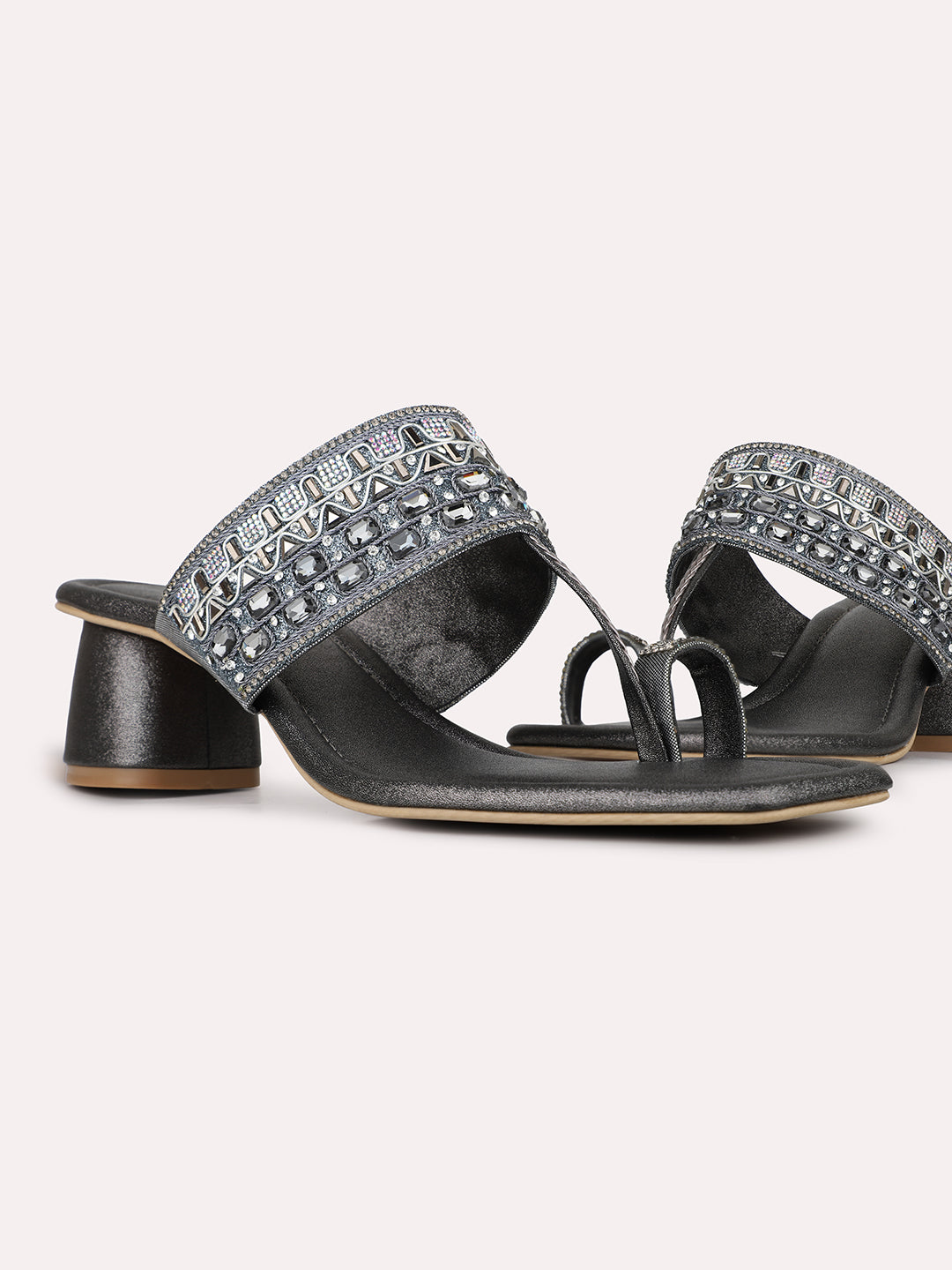 Women Pewter Casual One Toe Block Heel Sandal