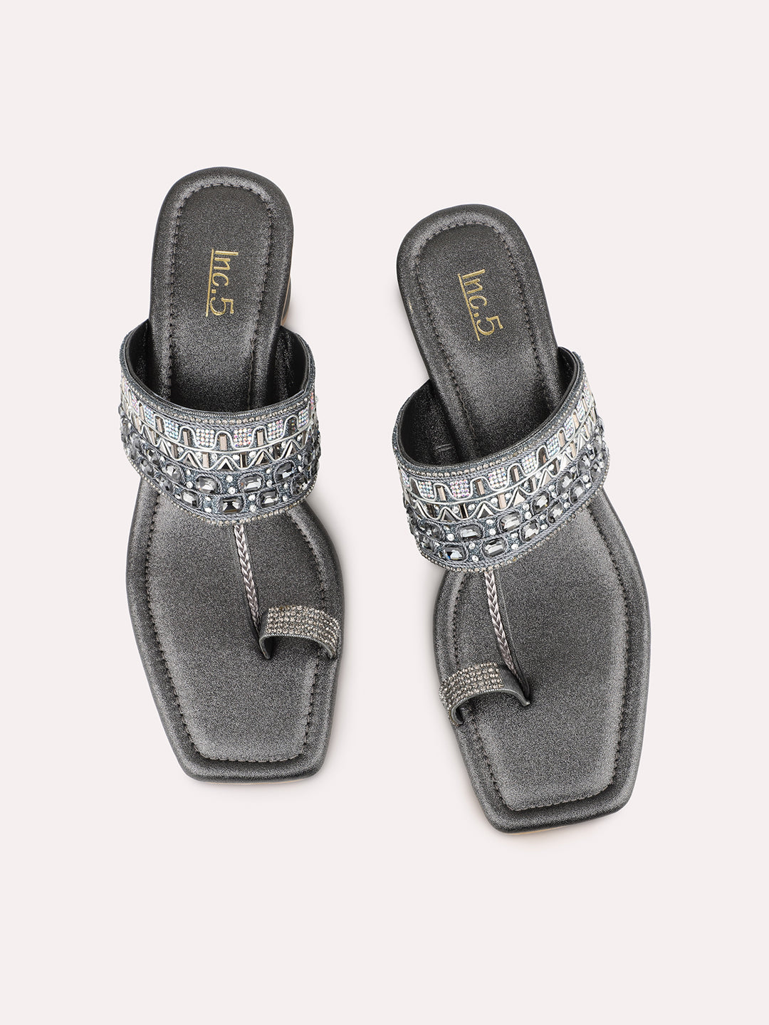 Women Pewter Casual One Toe Block Heel Sandal