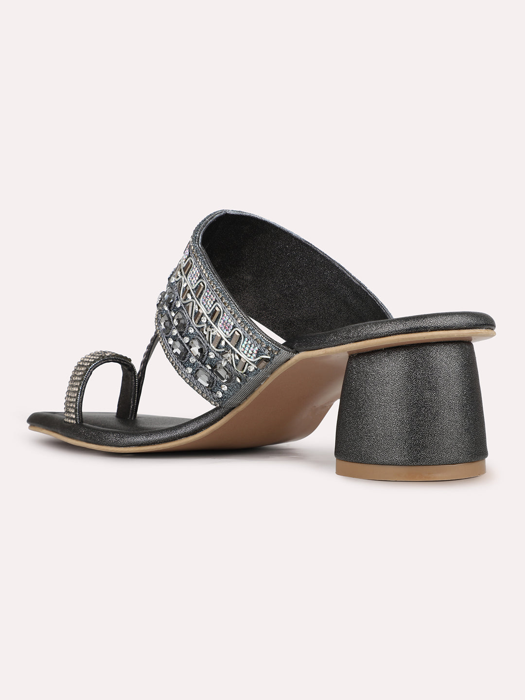 Women Pewter Casual One Toe Block Heel Sandal