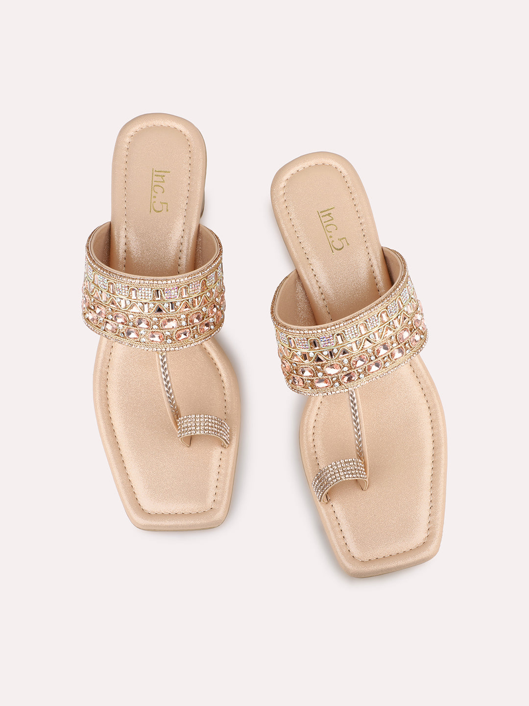 Women Rose Golden Casual One Toe Block Heels