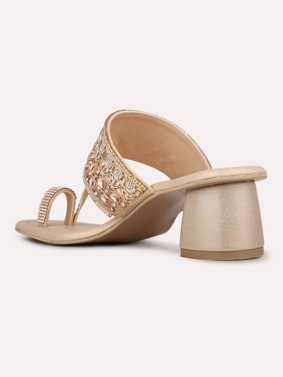 Women Rose Golden Casual One Toe Block Heel Sandal