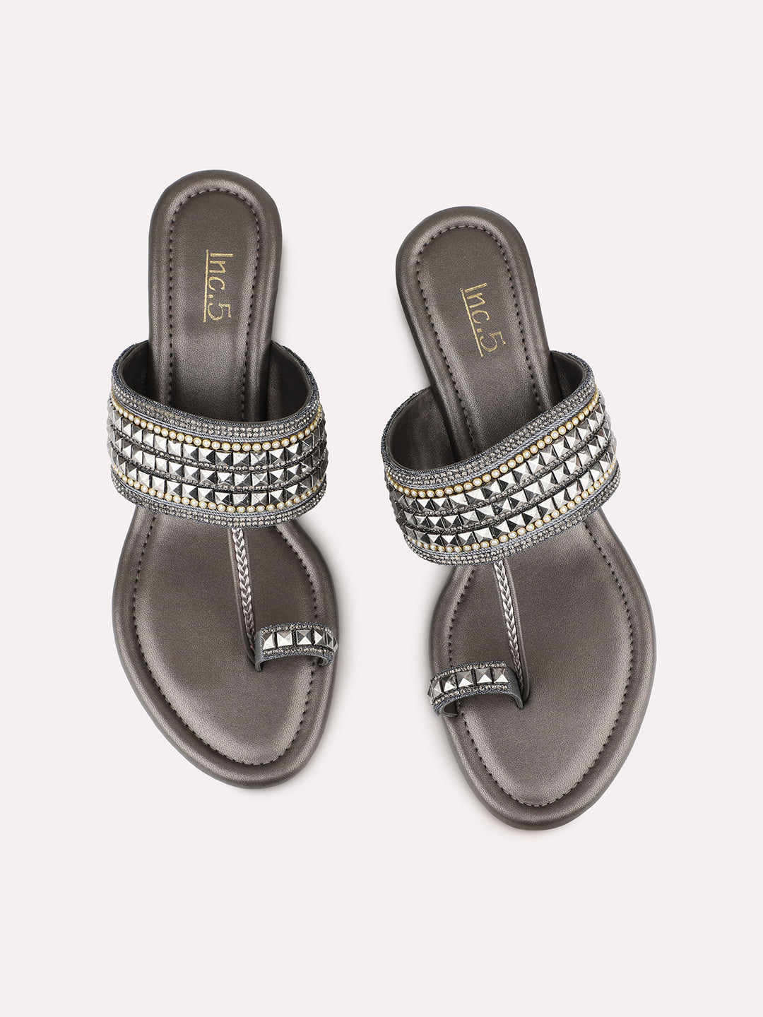 Women Pewter Casual One Toe Wedge Heel Sandal