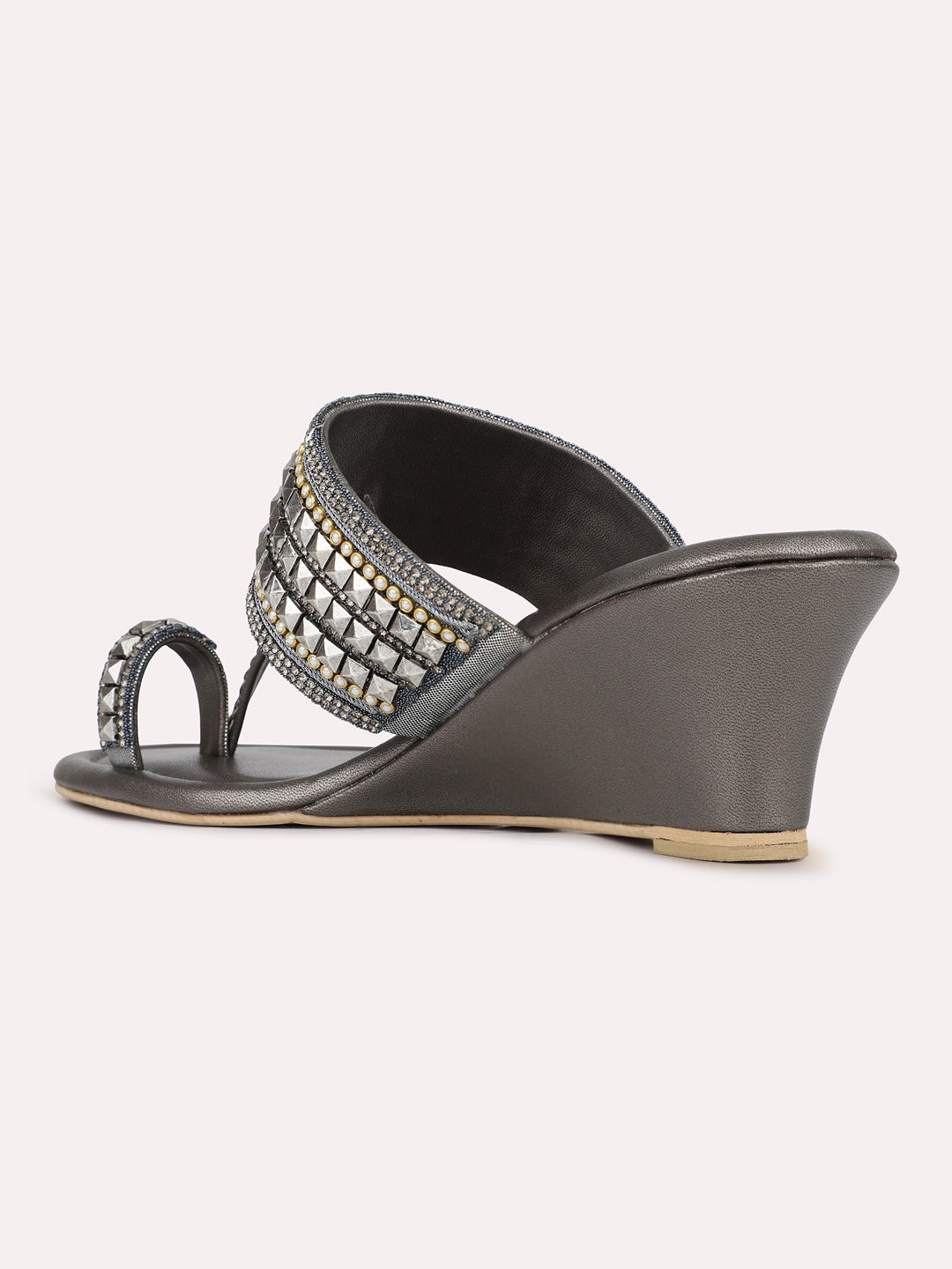 Women Pewter Casual One Toe Wedge Heel Sandal