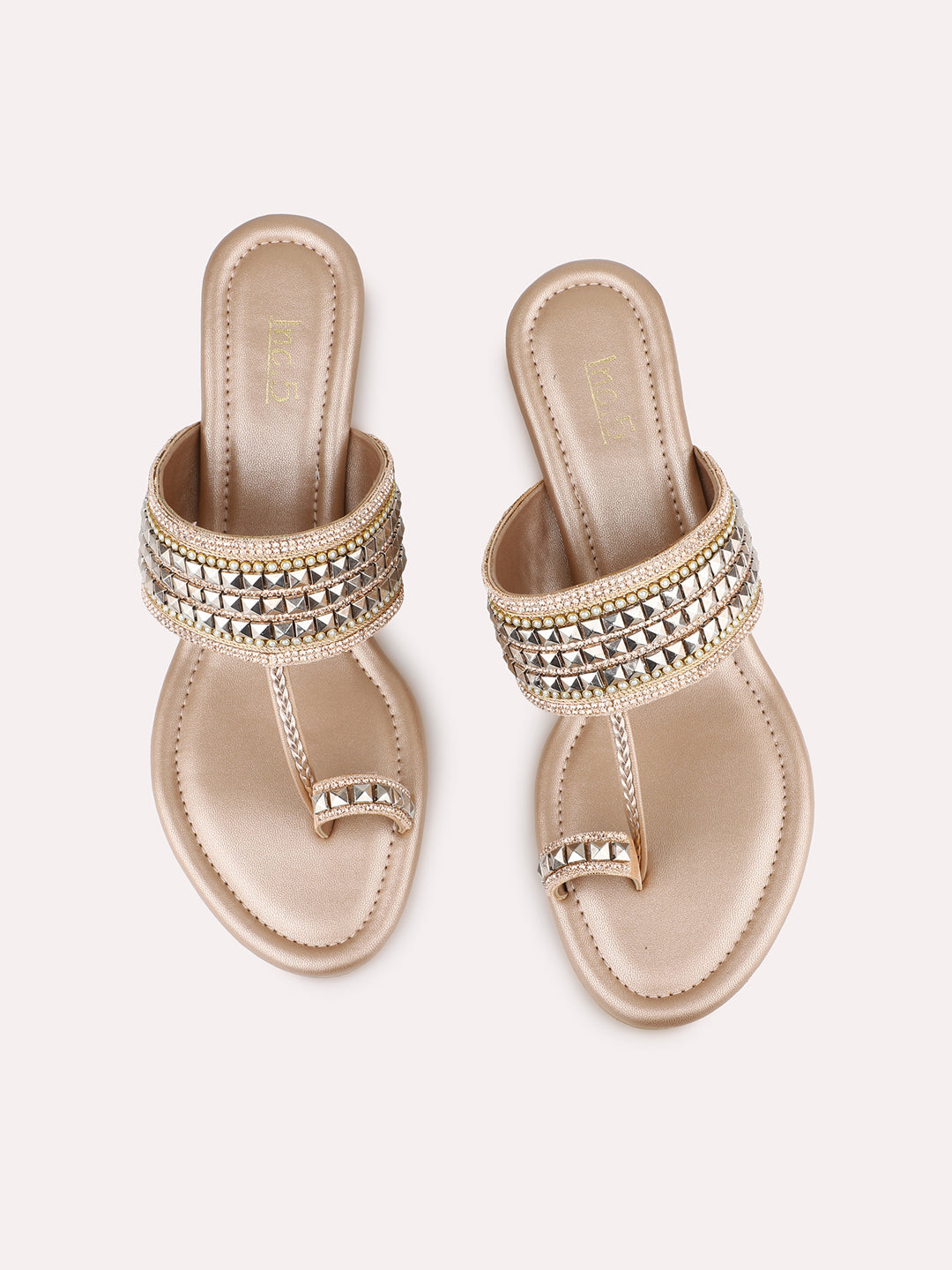 Women Rose Golden Casual One Toe Wedge Heels