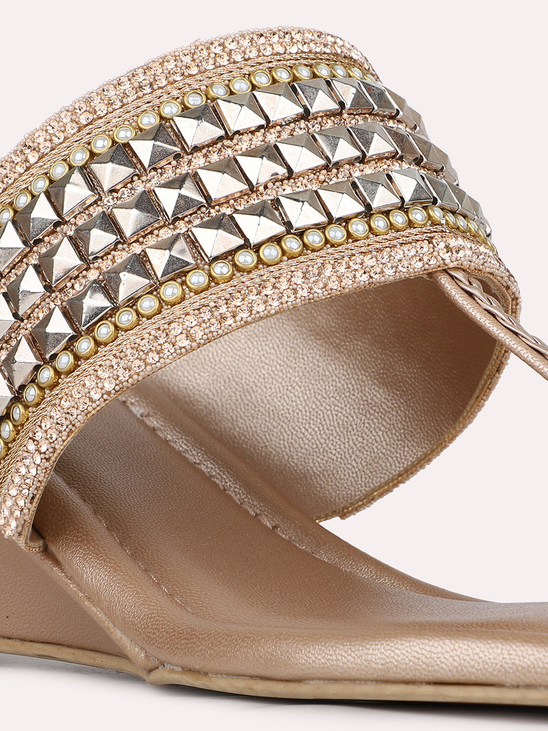 Women Rose Golden Casual One Toe Wedge Heels
