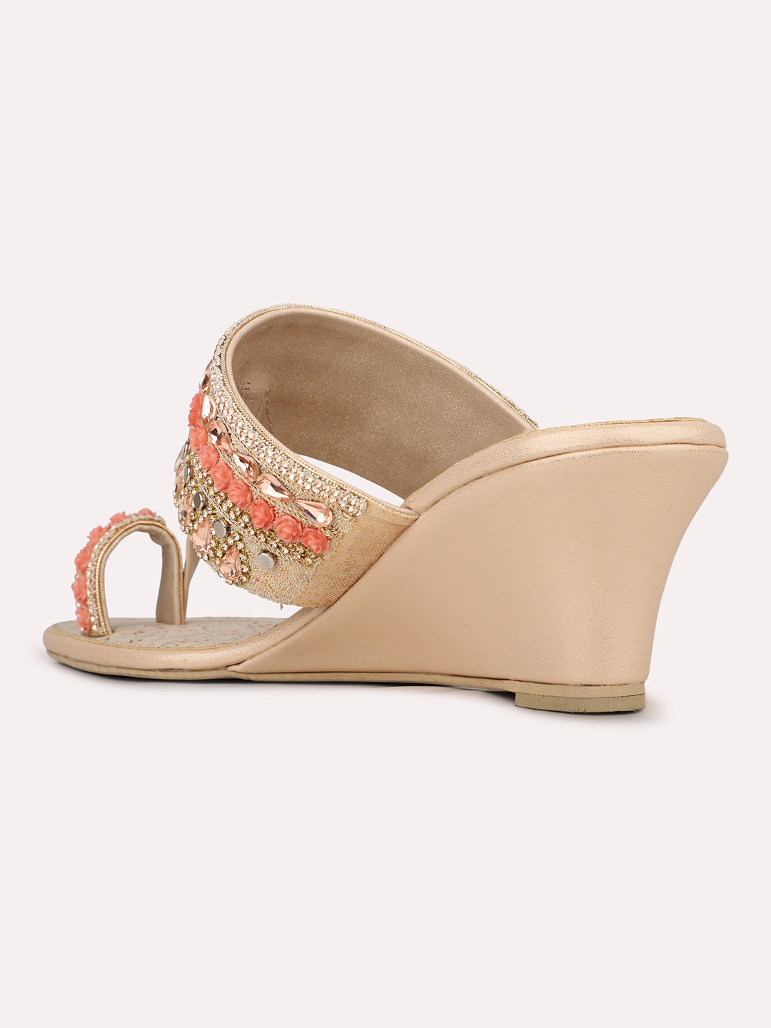 Women Rose Golden Casual One Toe Wedge Heel Sandal