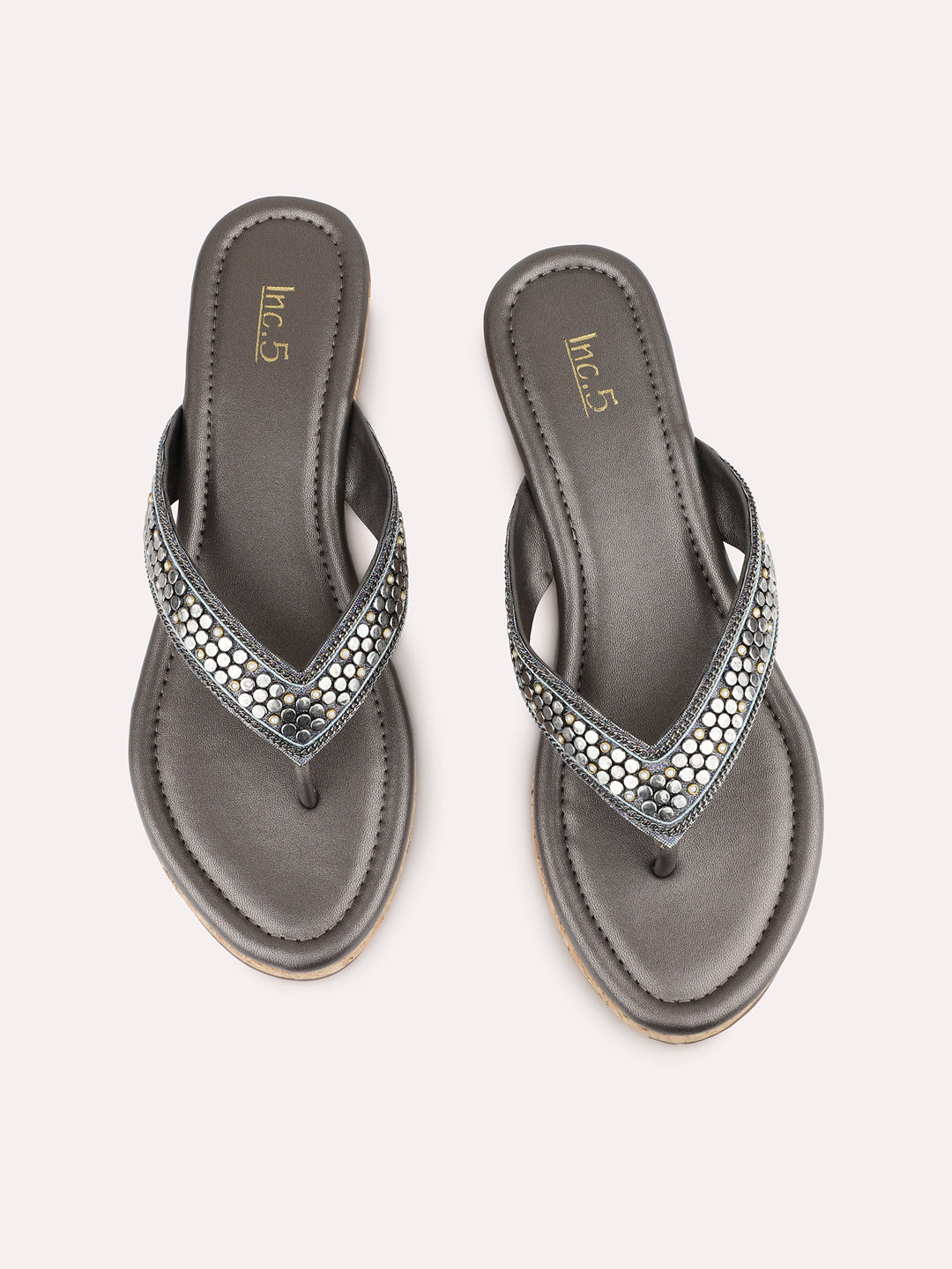 Women Pewter Casual T Strap Small Heel Sandal