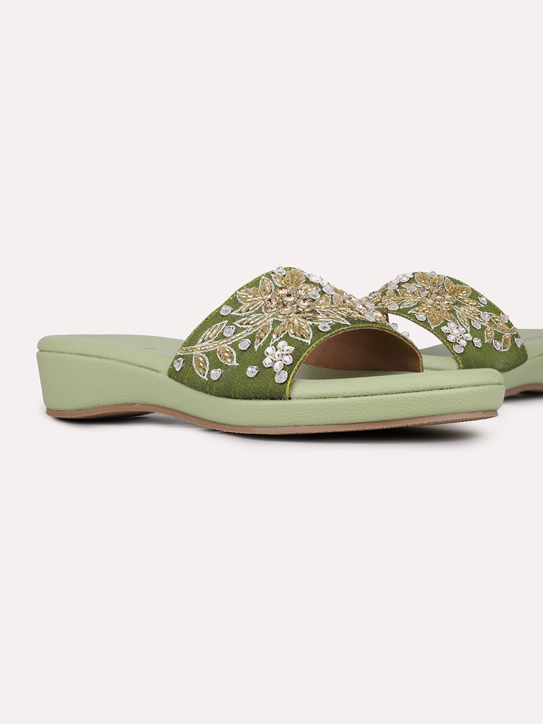 Women Green Casual Open Toe Flat Sandal