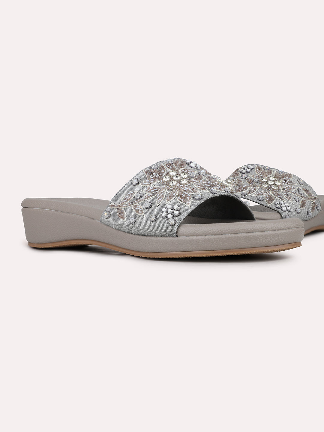 Women Pewter Casual Open Toe Flat Sandal