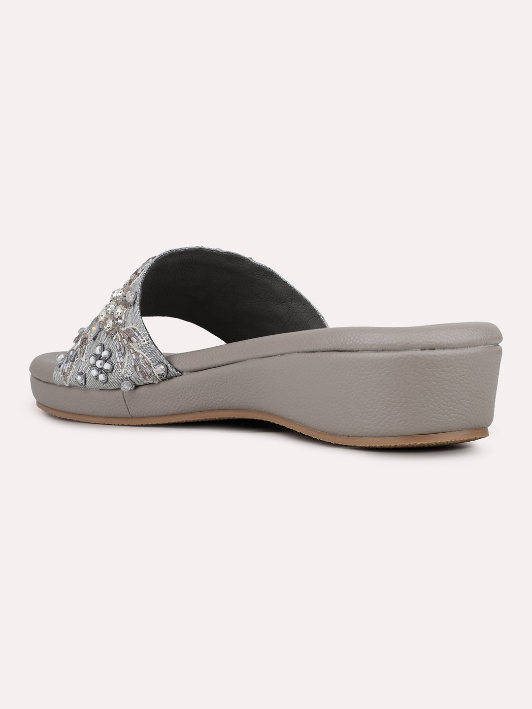 Women Pewter Casual Open Toe Flat Sandal