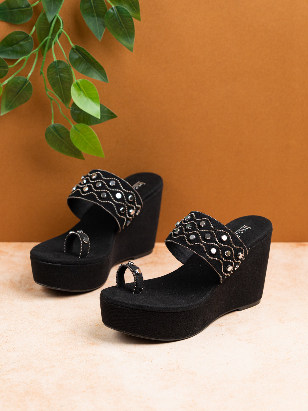 Women Black Casual One Toe Block Heel Sandal