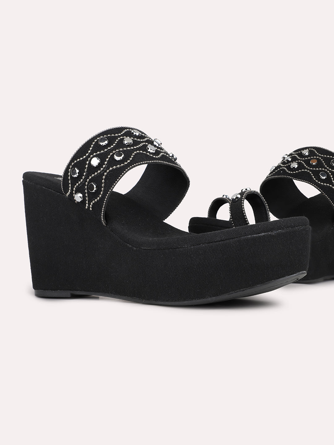 Women Black Casual One Toe Block Heel Sandal