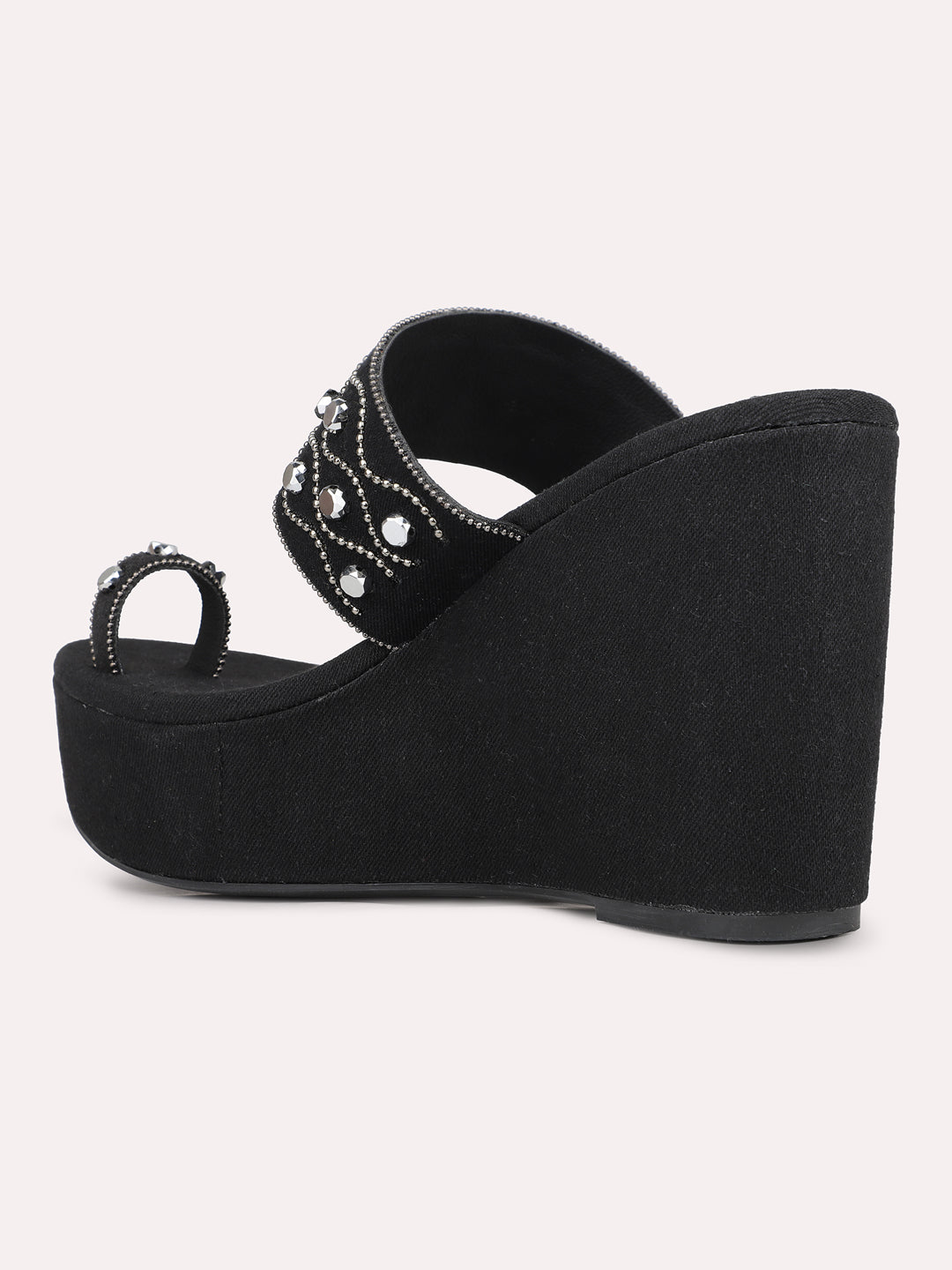 Women Black Casual One Toe Block Heel Sandal