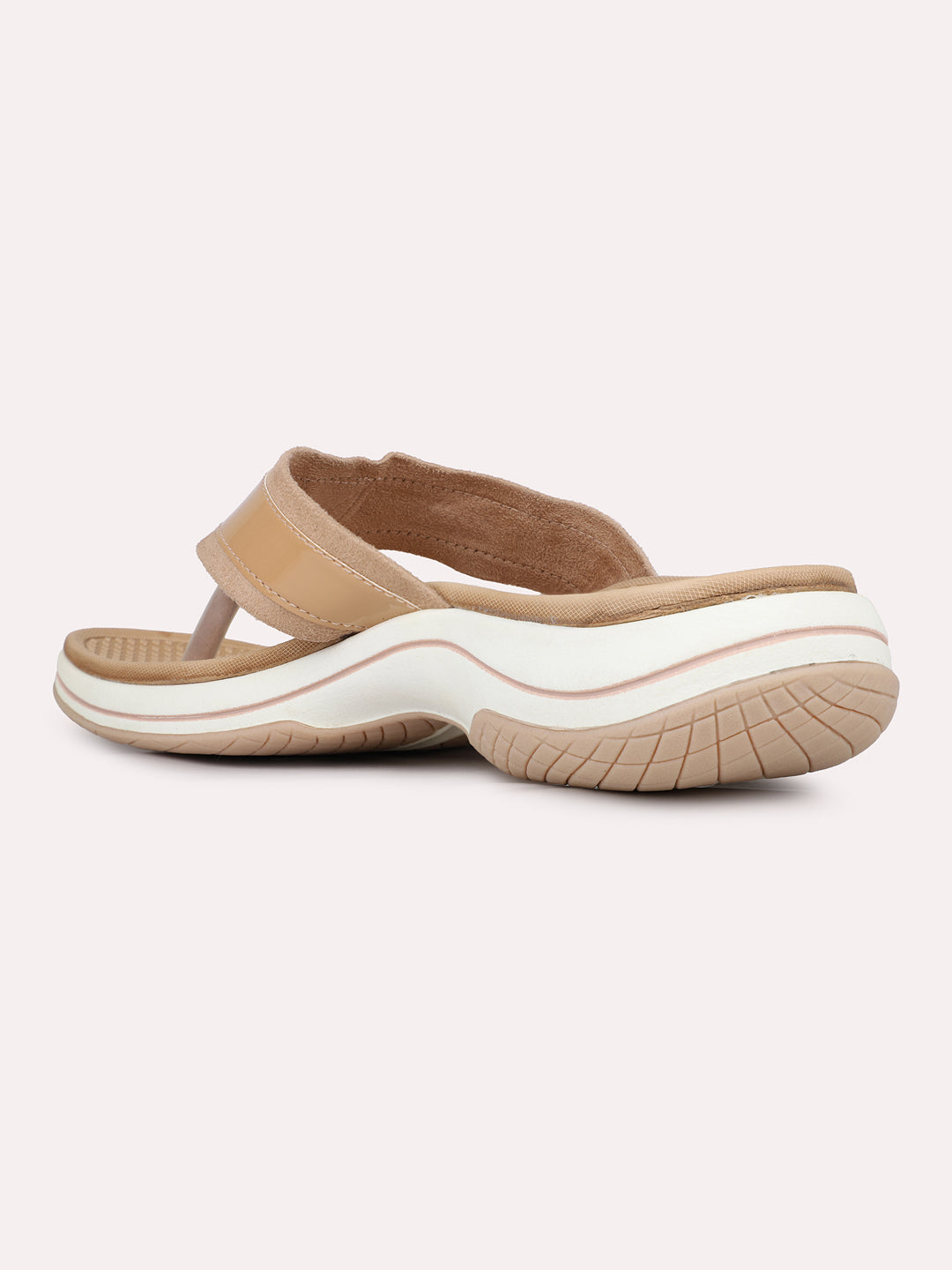 Women Beige Casual T Strap Flat Sandal