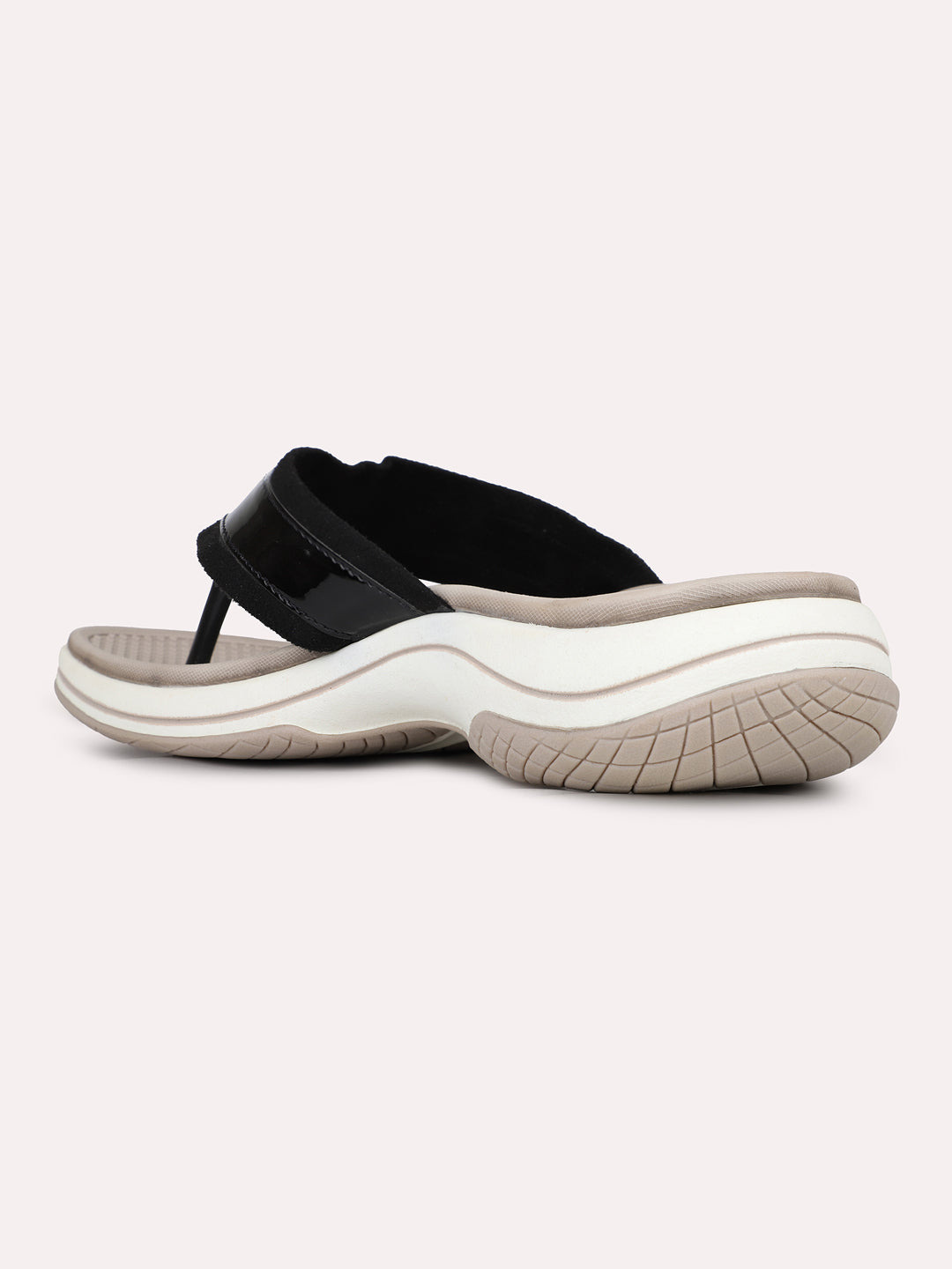 Women Black Casual T Strap Flat Sandal