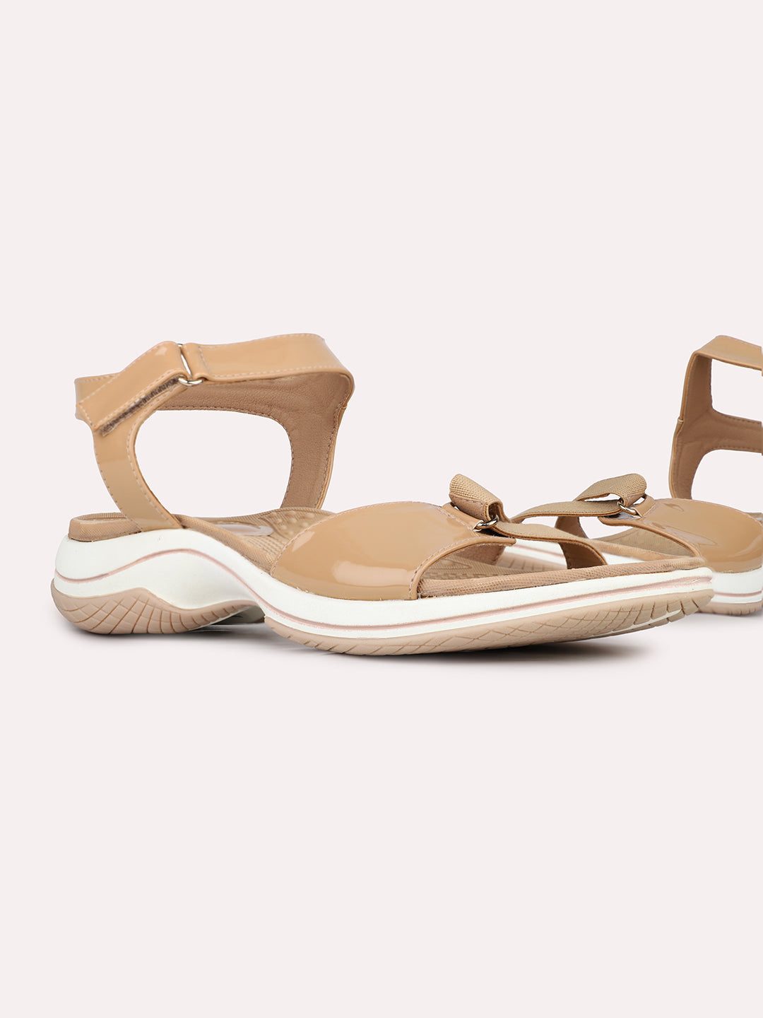 Women Beige Casual Open Toe Flat Sandal