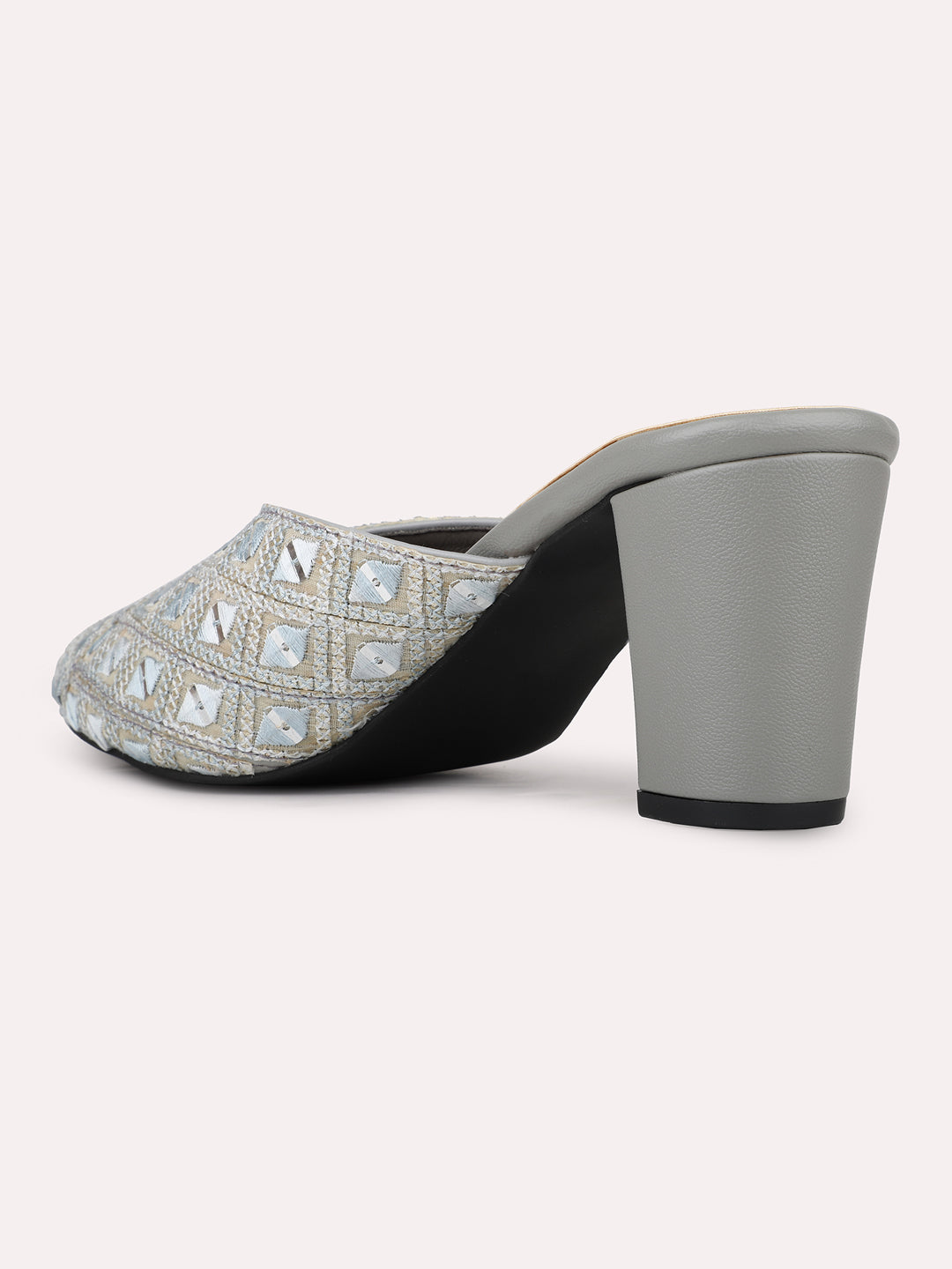 Women Grey Casual Pointed Toe Block Heel Sandal