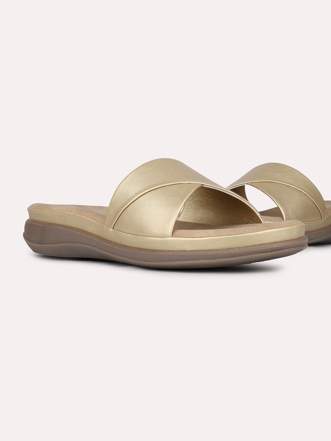 Women Golden Casual Open Toe Flat Sandal