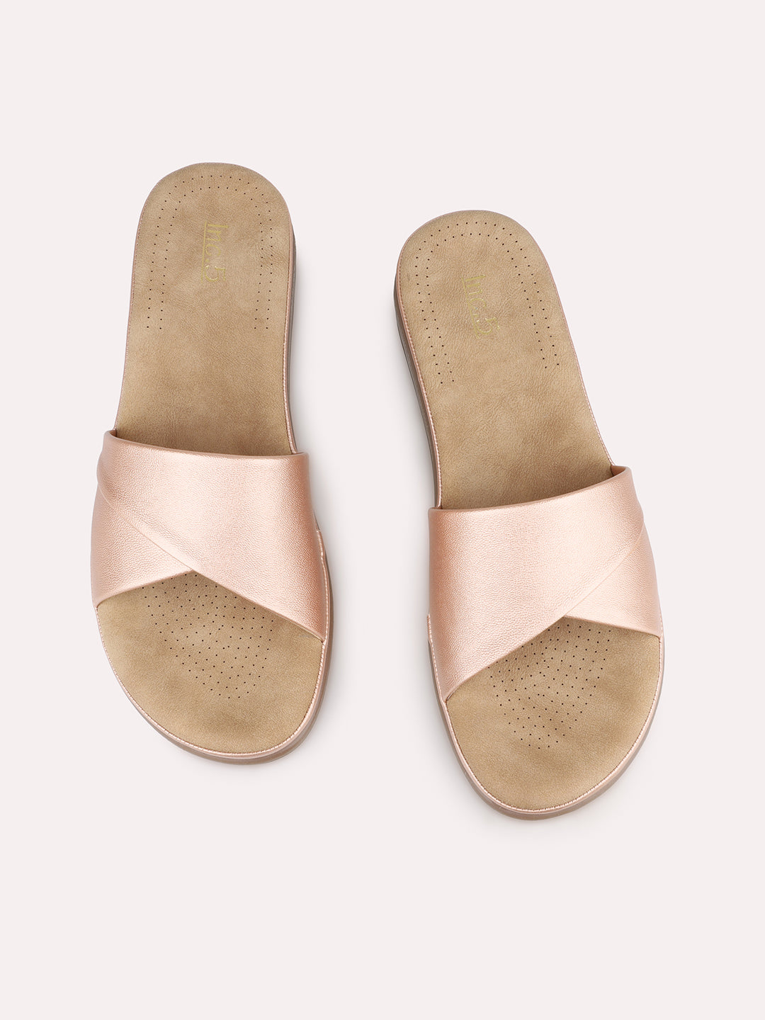 Women Rose Golden Casual Open Toe Flats