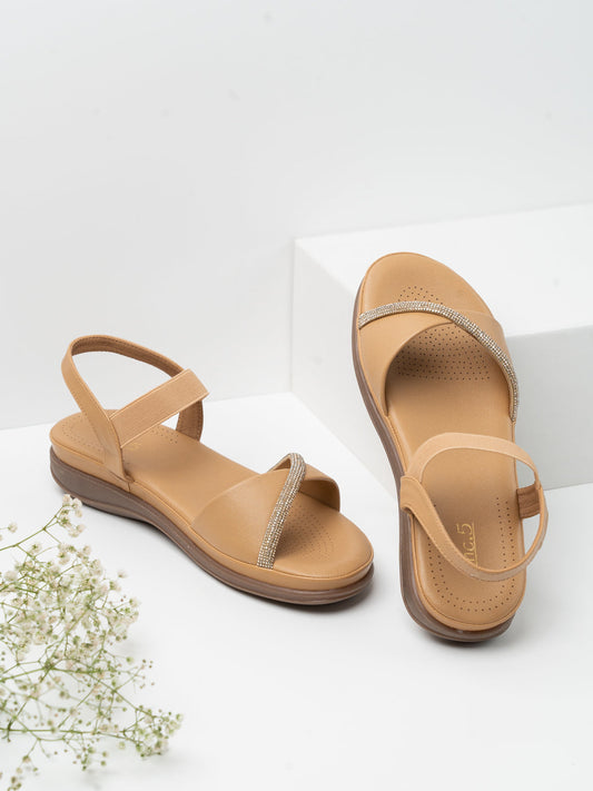 Women Beige Casual Open Toe Flat Sandal