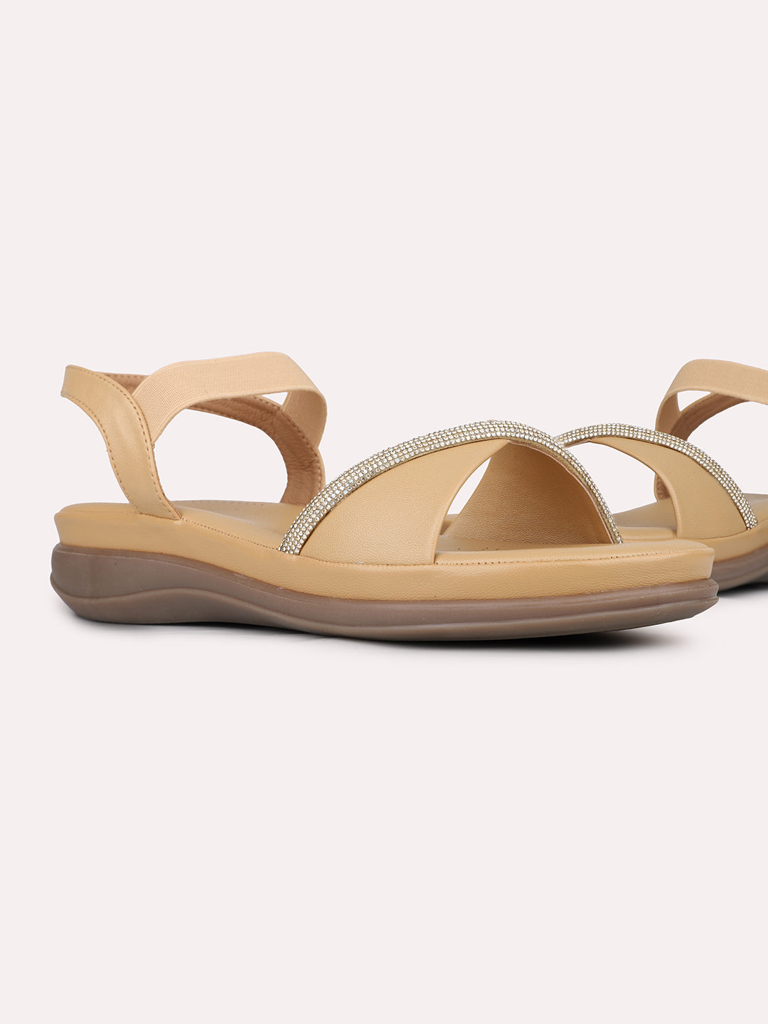 Women Beige Casual Open Toe Flat Sandal