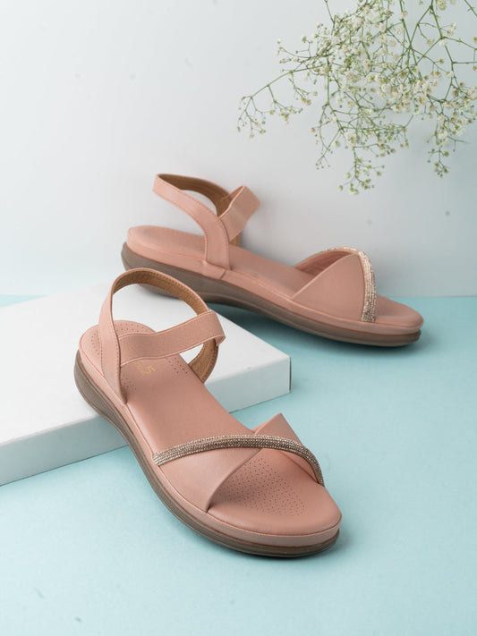 Women Peach Casual Open Toe Flat Sandal