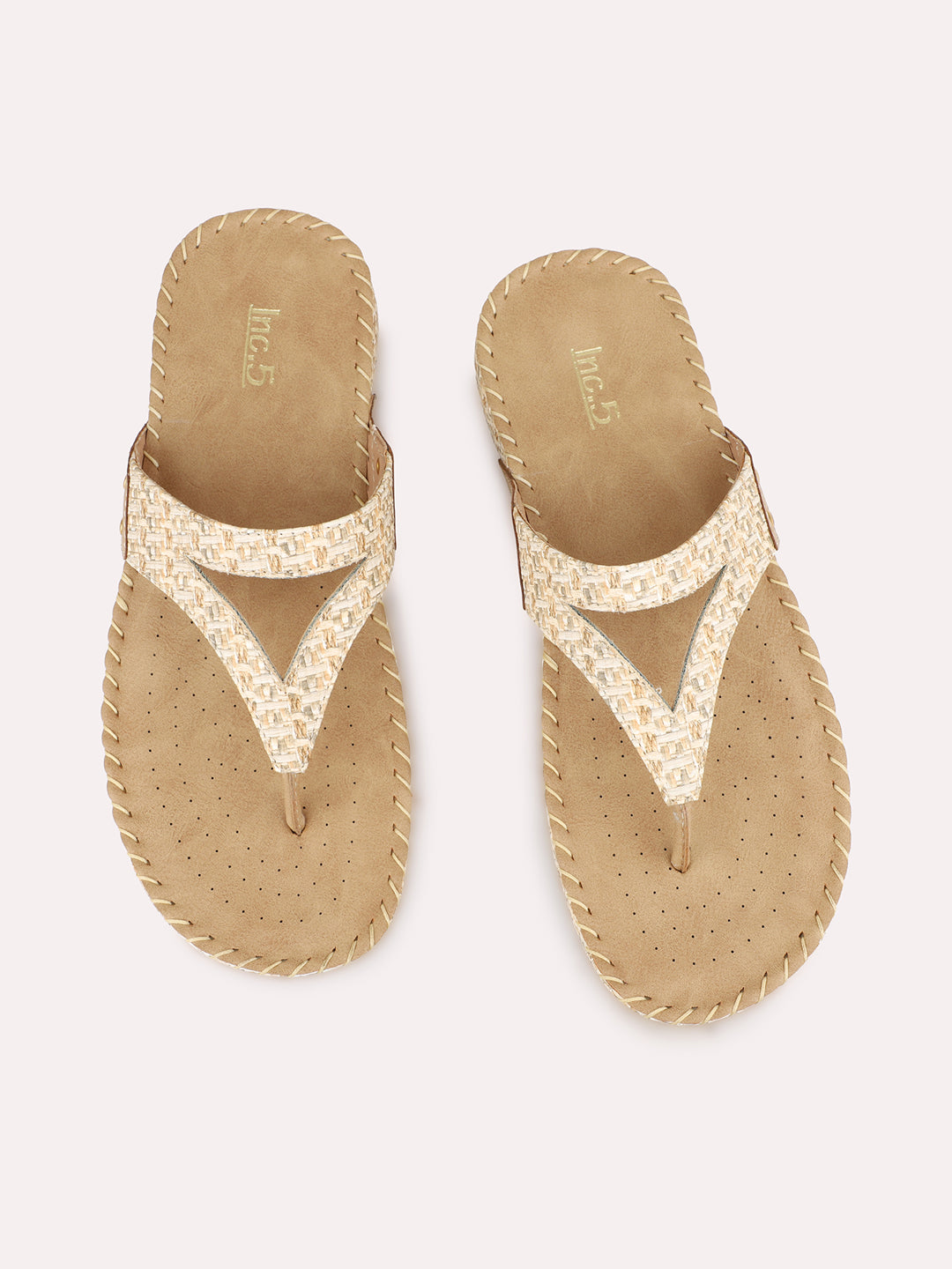 Women Beige Casual T Strap Flats