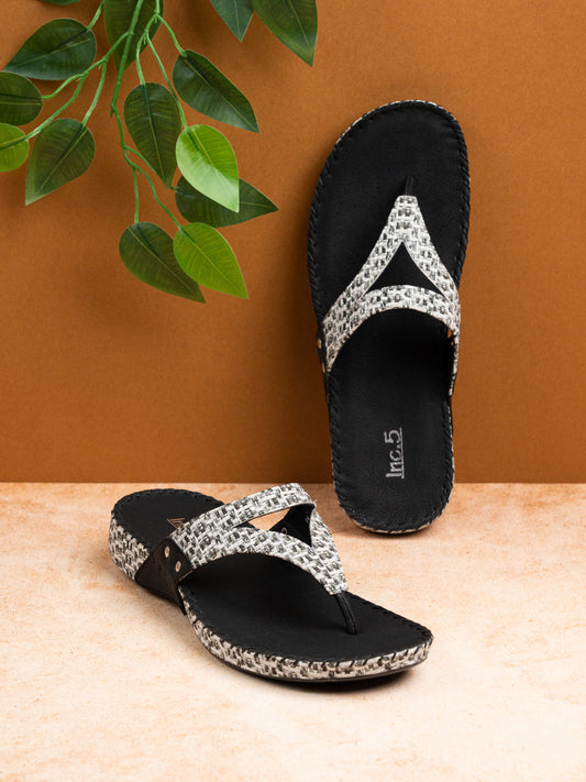 Women Black Casual T Strap Flat Sandal