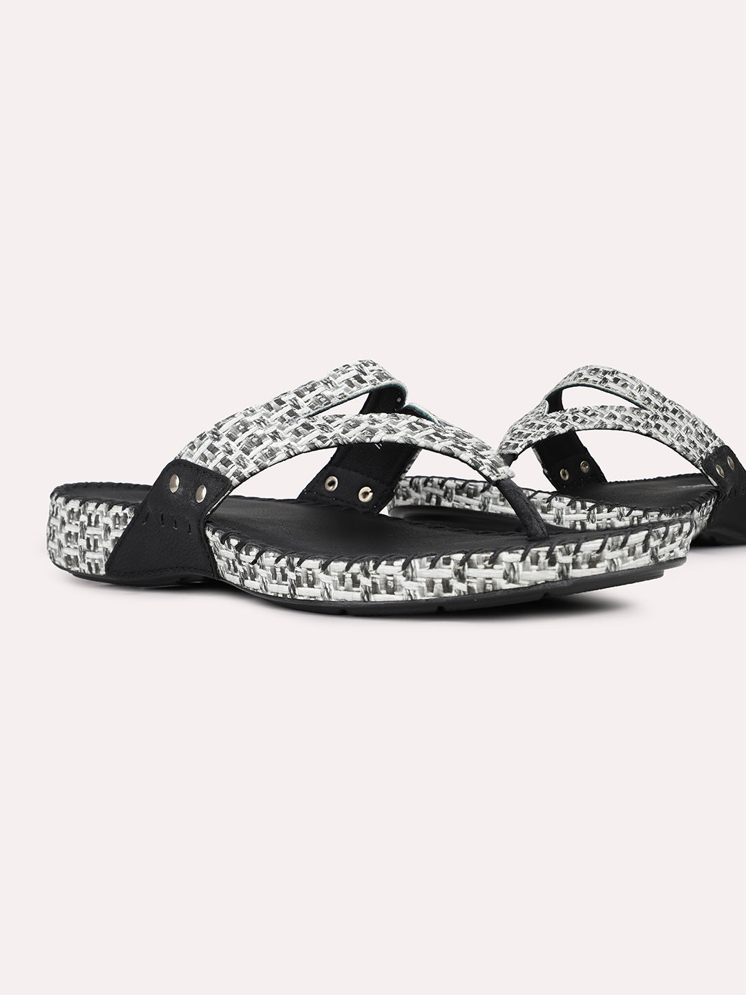 Women Black Casual T Strap Flat Sandal