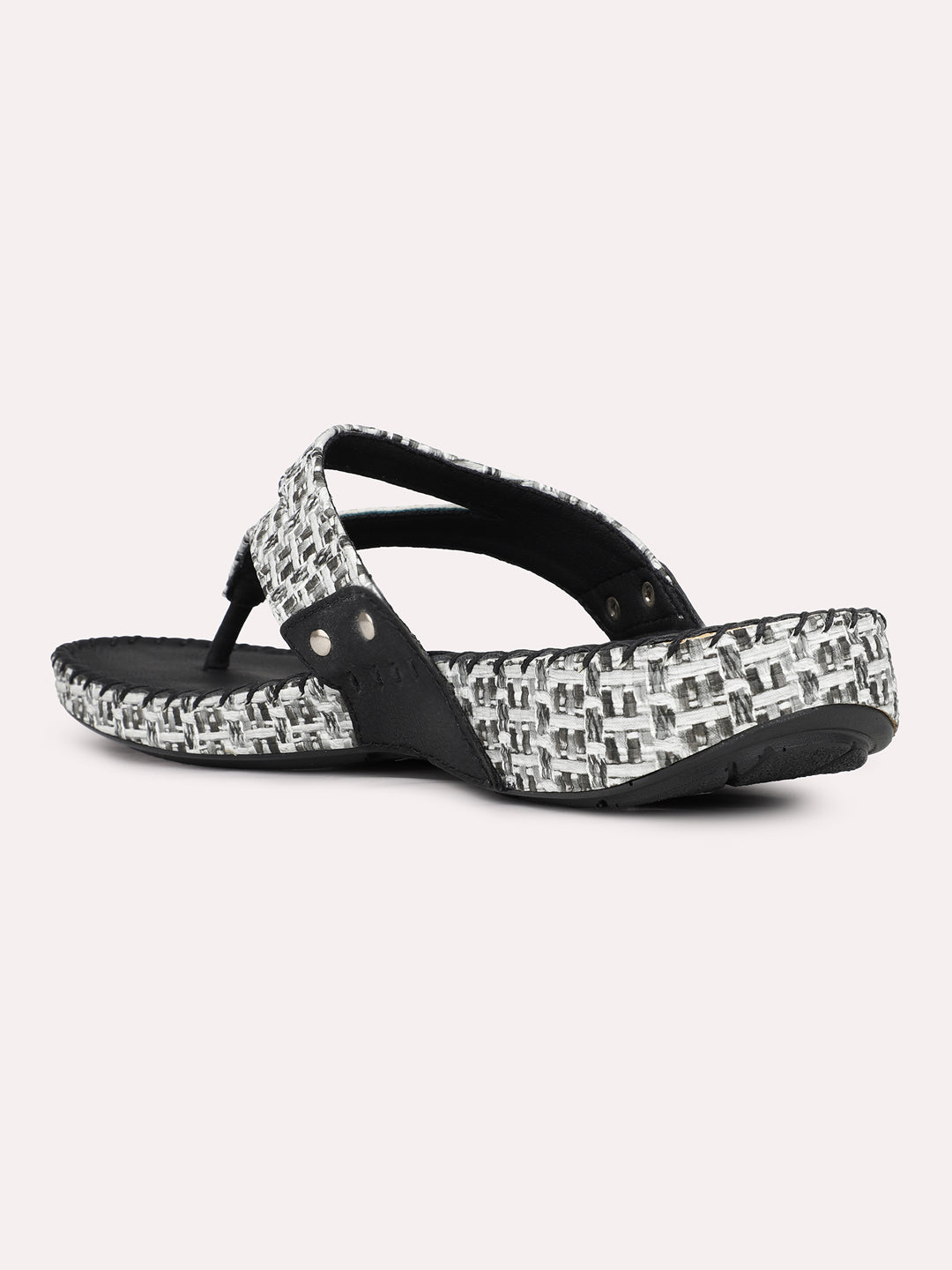 Women Black Casual T Strap Flat Sandal