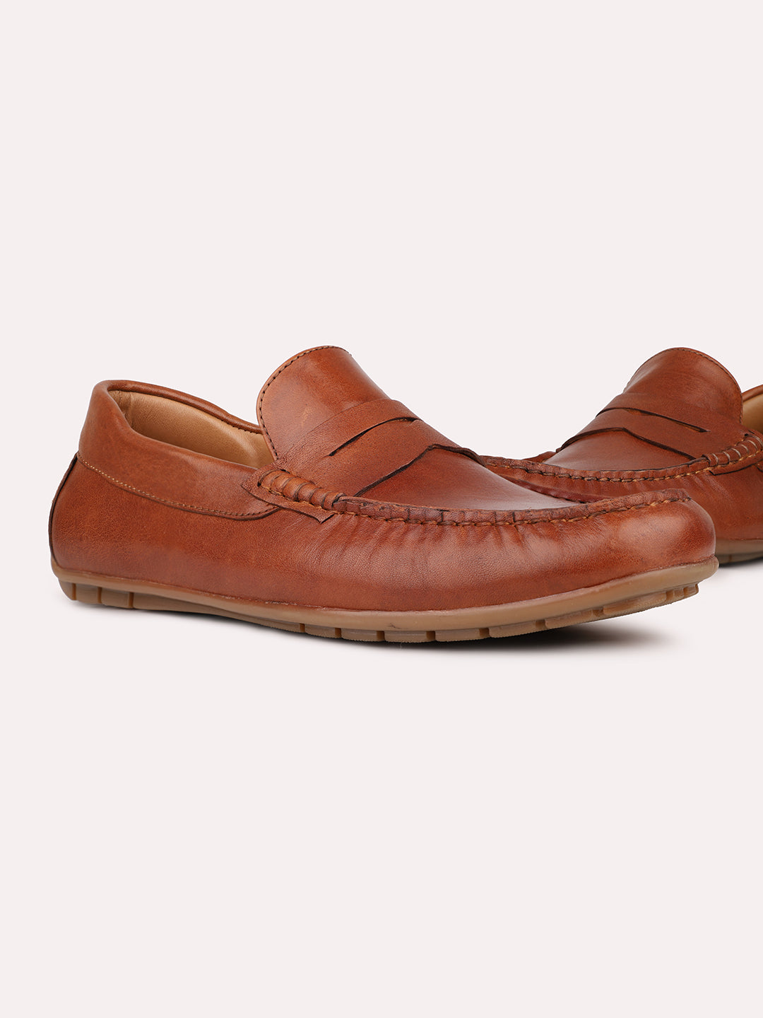 Mens Tan Solid Round Toe Casual Shoes