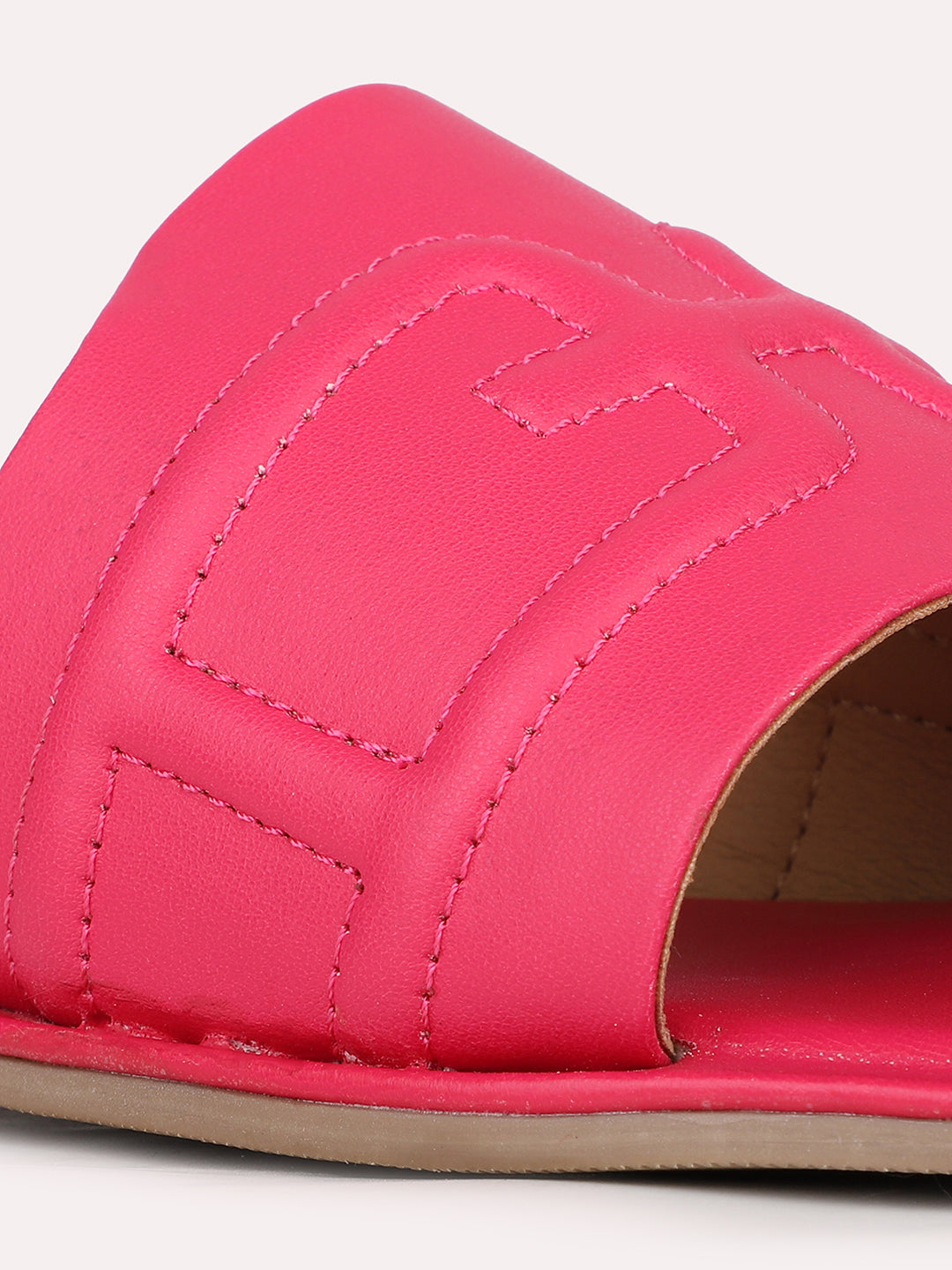 Womens Pink Ethnic Solid Open Toe Slip-On Flats