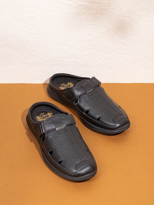 Mens Black Solid Round Toe Casual Sandals