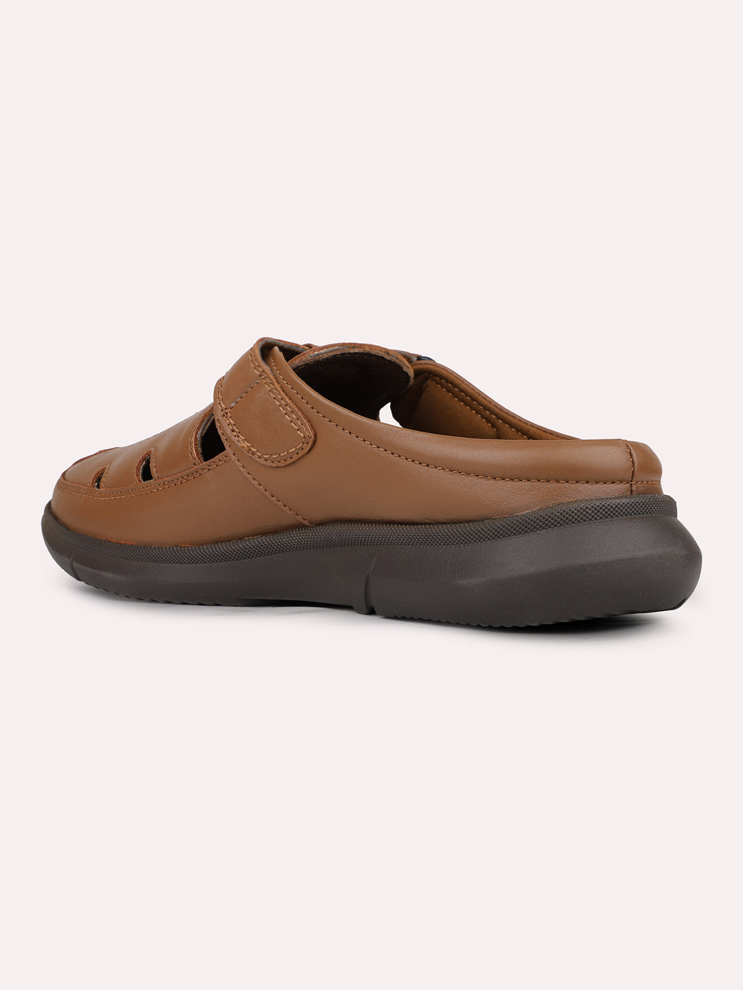 Mens Tan Solid Round Toe Casual Sandals