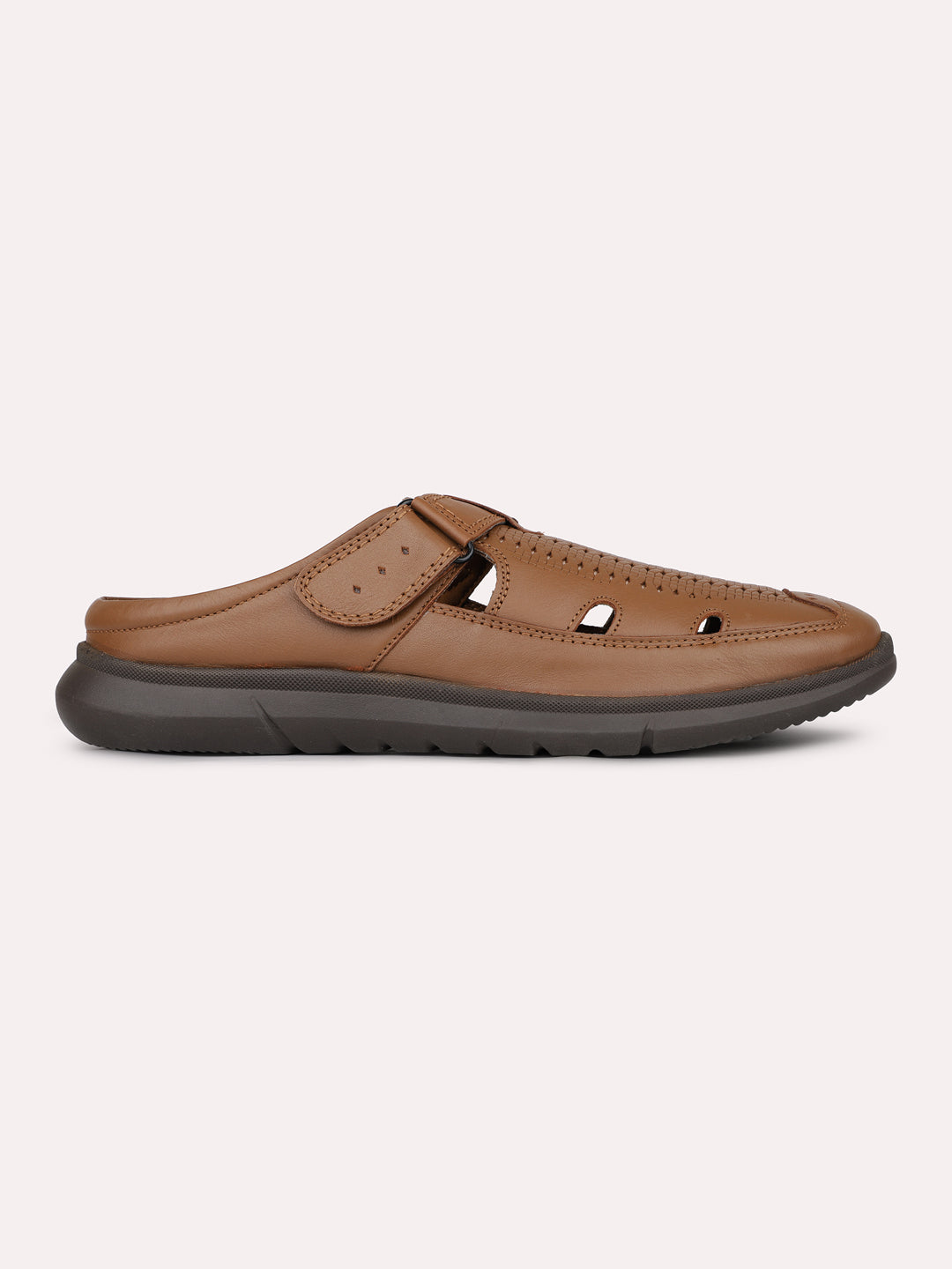 Mens Tan Solid Round Toe Casual Sandals