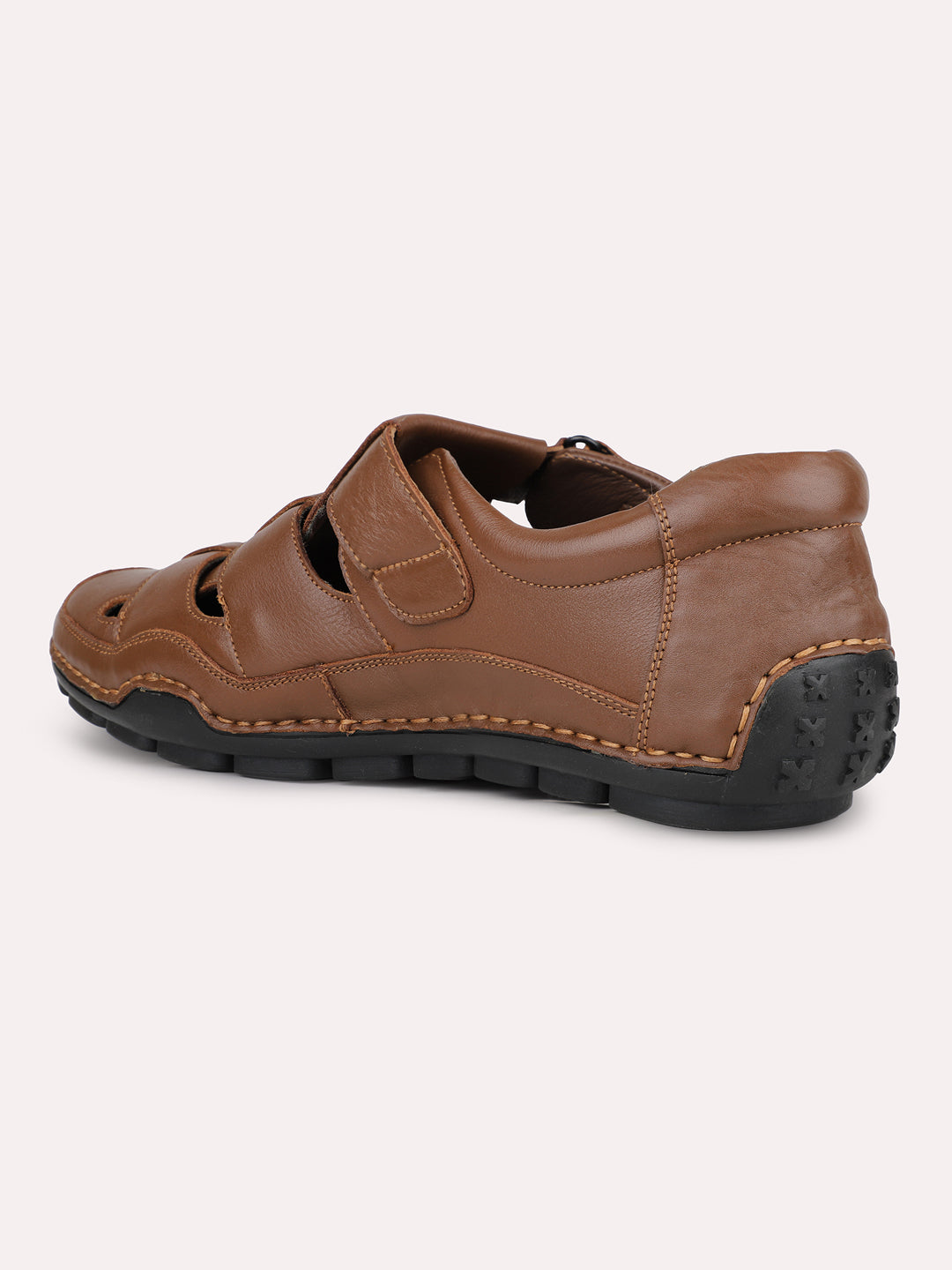 Mens Tan Solid Round Toe Casual Sandals