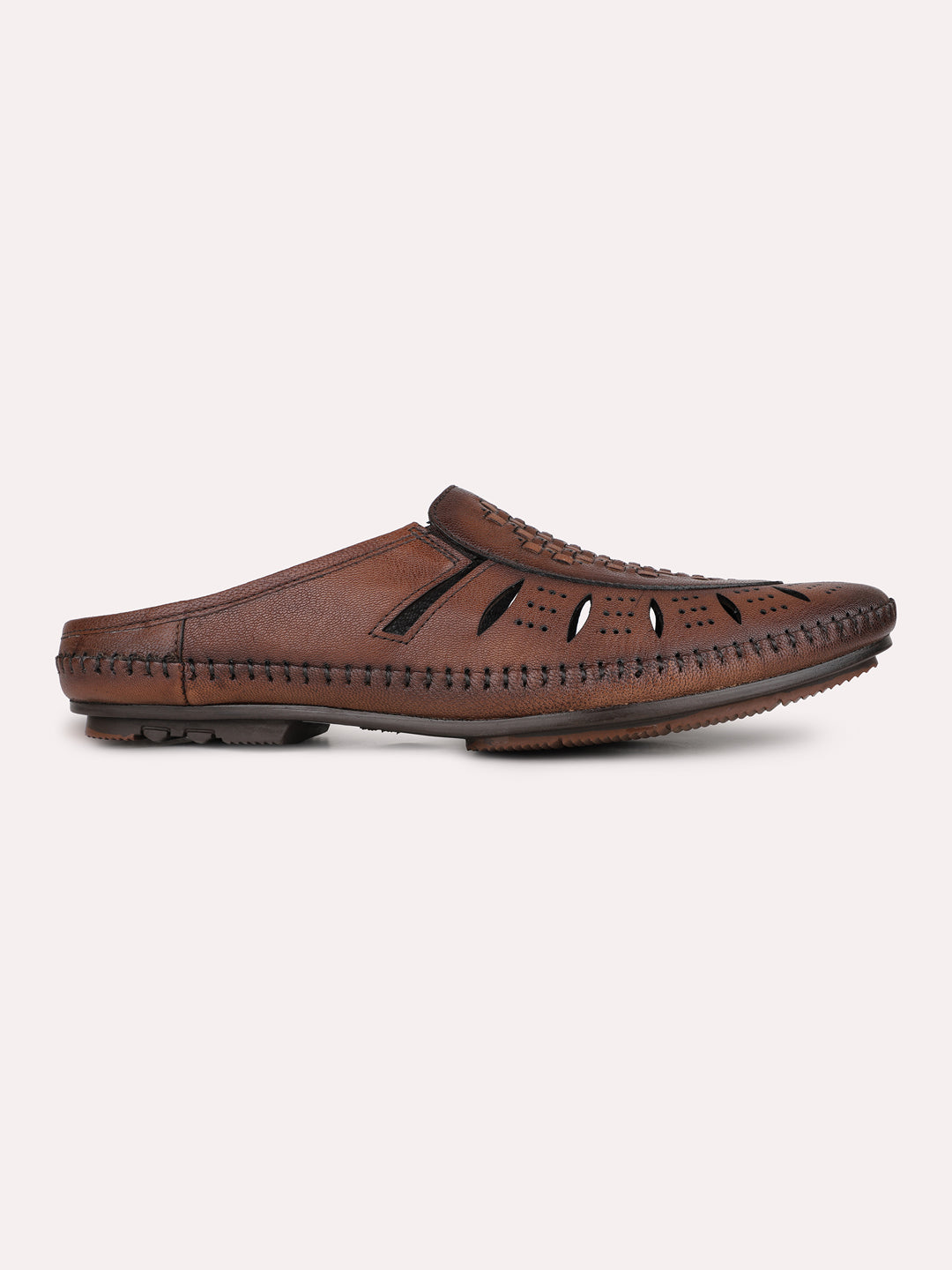 Mens Brown Solid Round Toe Casual Sandals