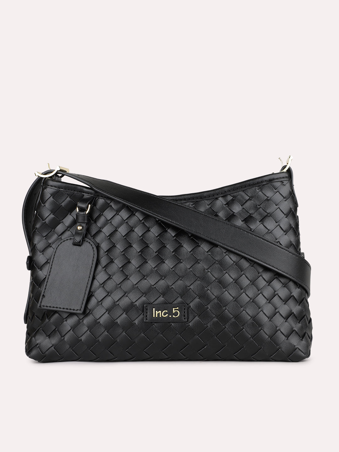 Women Casual Black Textured Shoulder Bag With Zipper