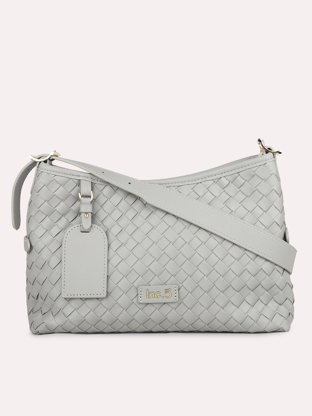 Women Casual Grey Textured Shoulder Bag With Zipper