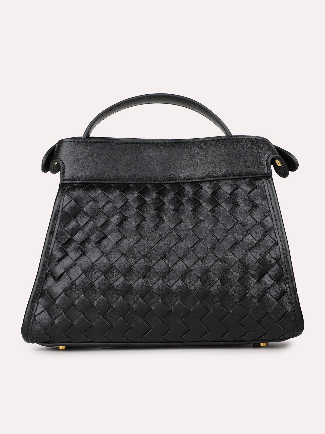 Women Black Casual Textured Handbag With Twist Lock